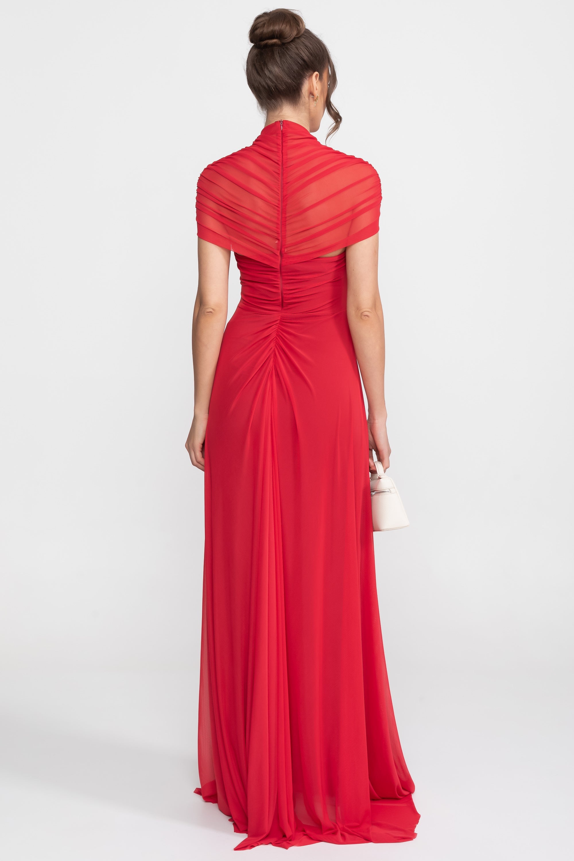 Robe maxi froncée à épaules dénudées avec découpe à la taille - Crimson