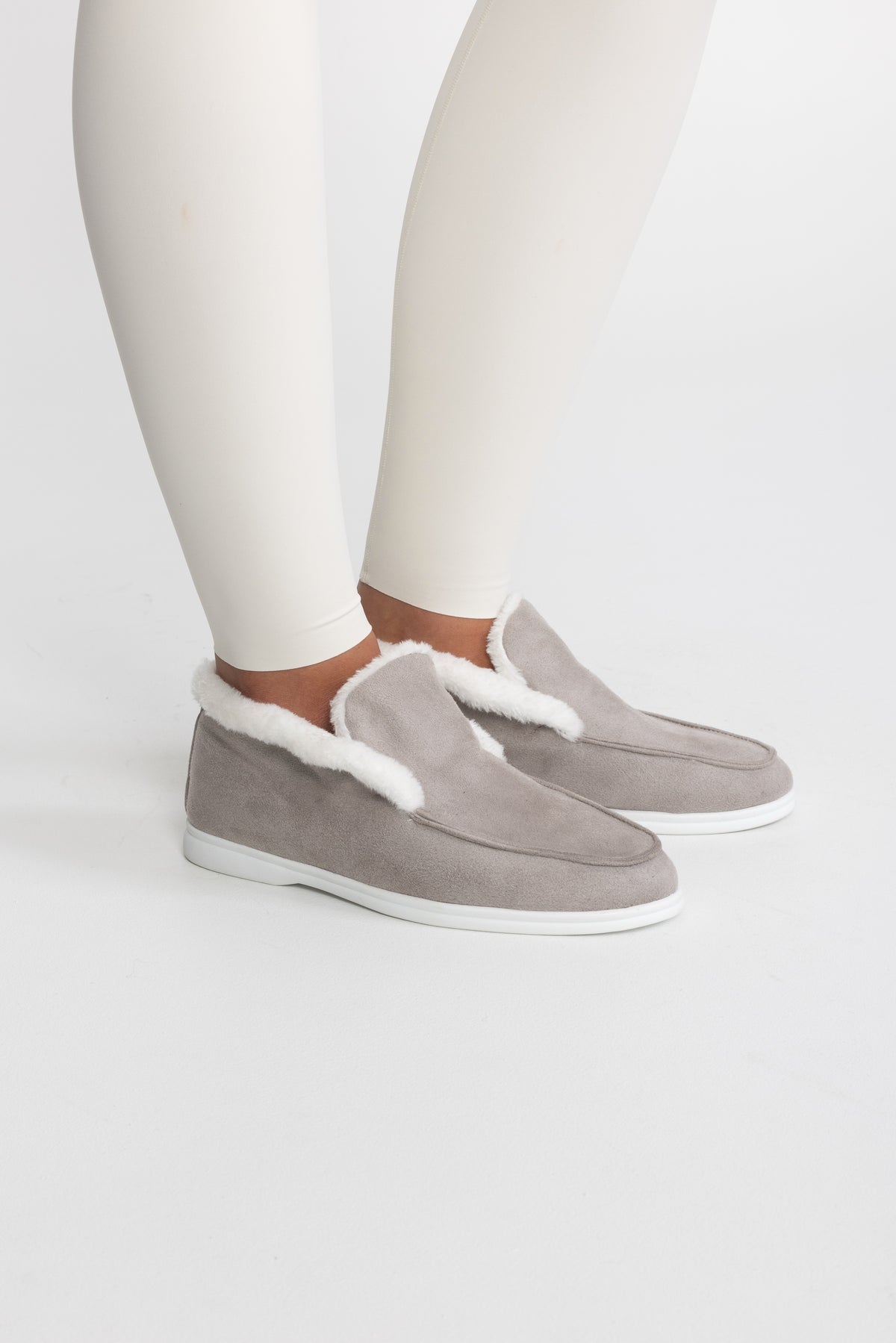 Mocassins doublés effet suédé - gris clair