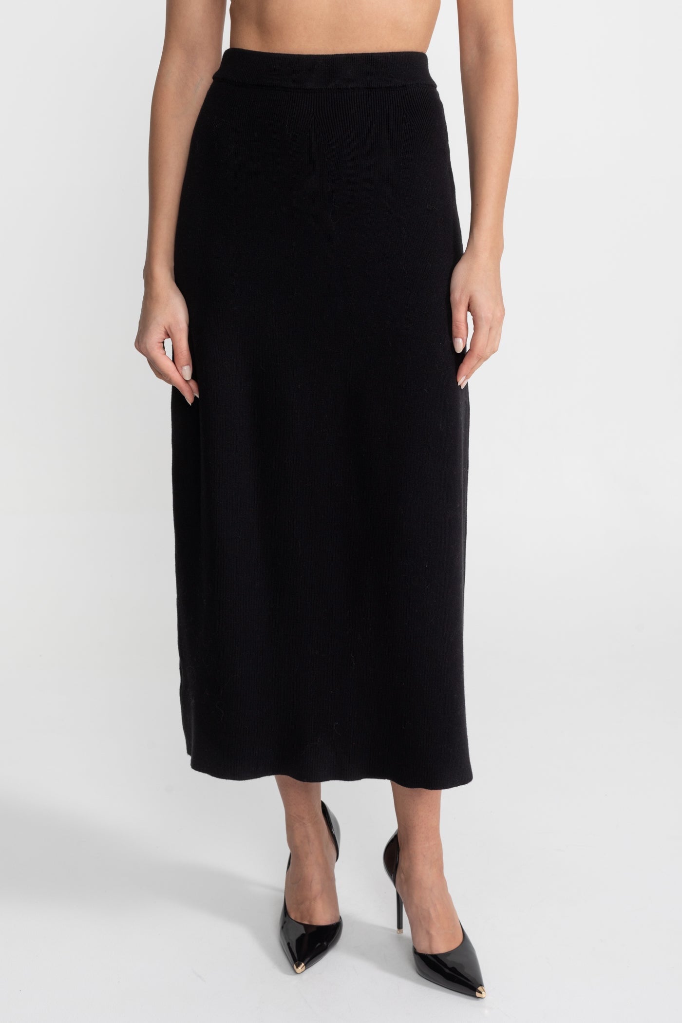 Ensemble coordonné en tweed orné avec fermetures à nœud et jupe midi – Noir