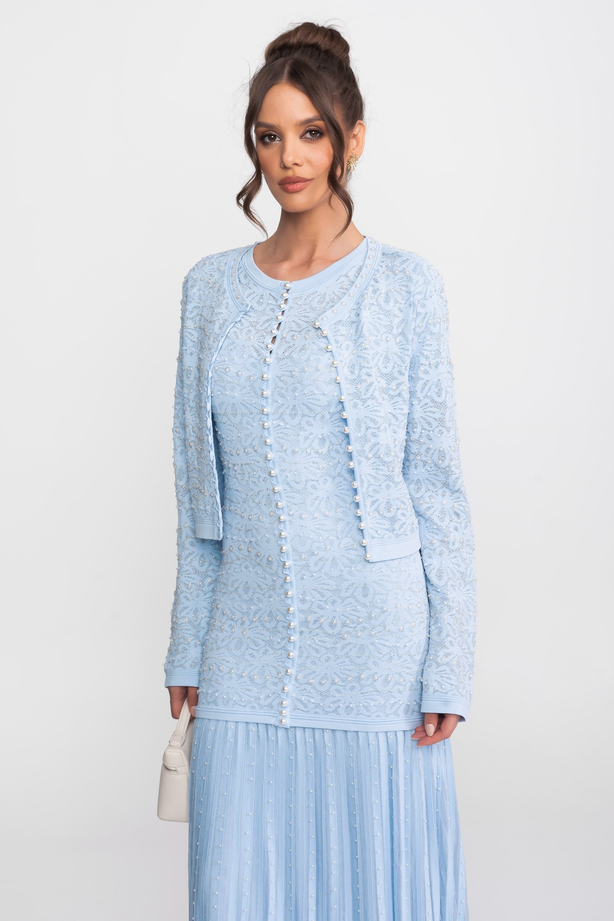 Robe midi à manches courtes ornée de perles - Powder Blue