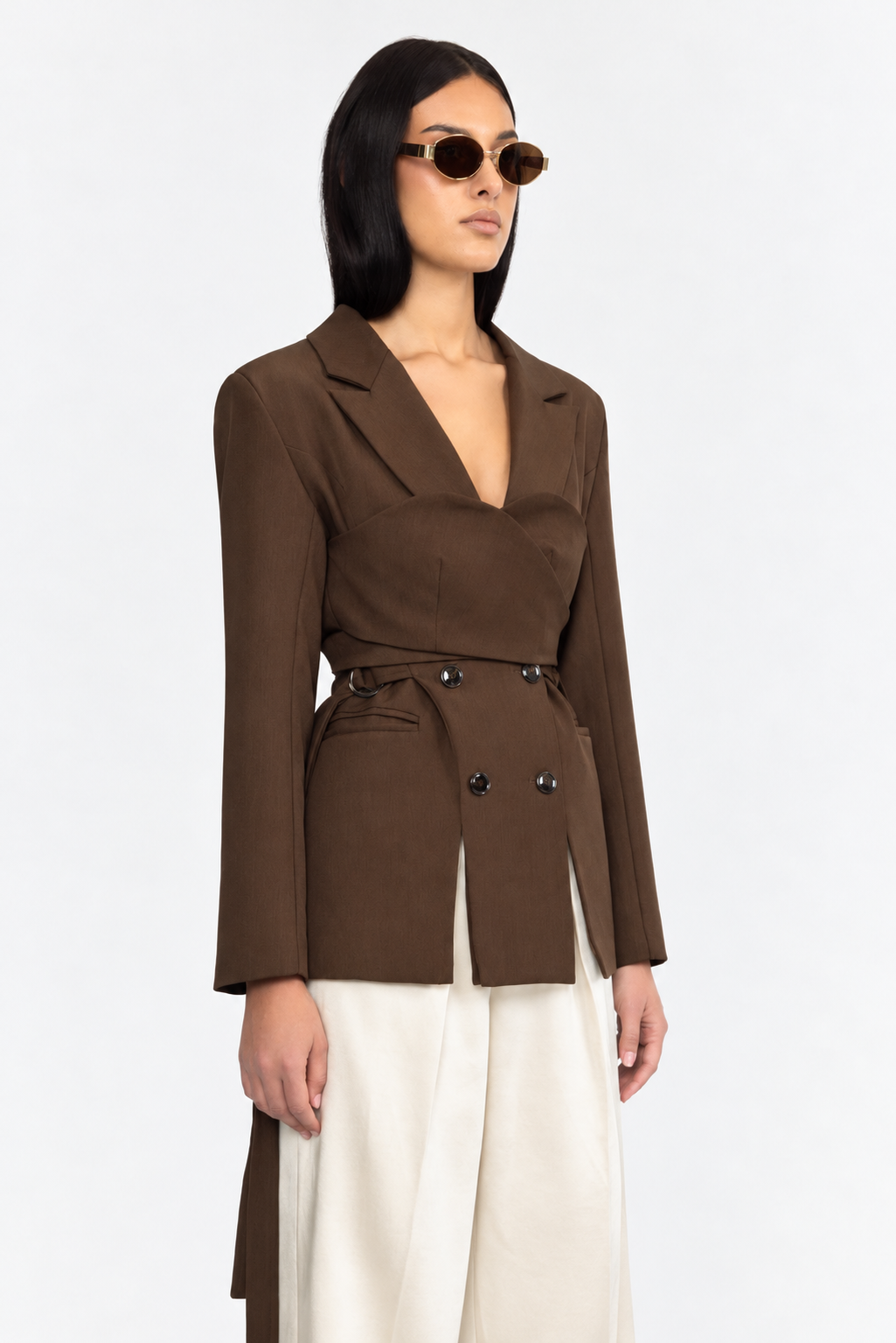 Blazer croisé portefeuille bustier - marron