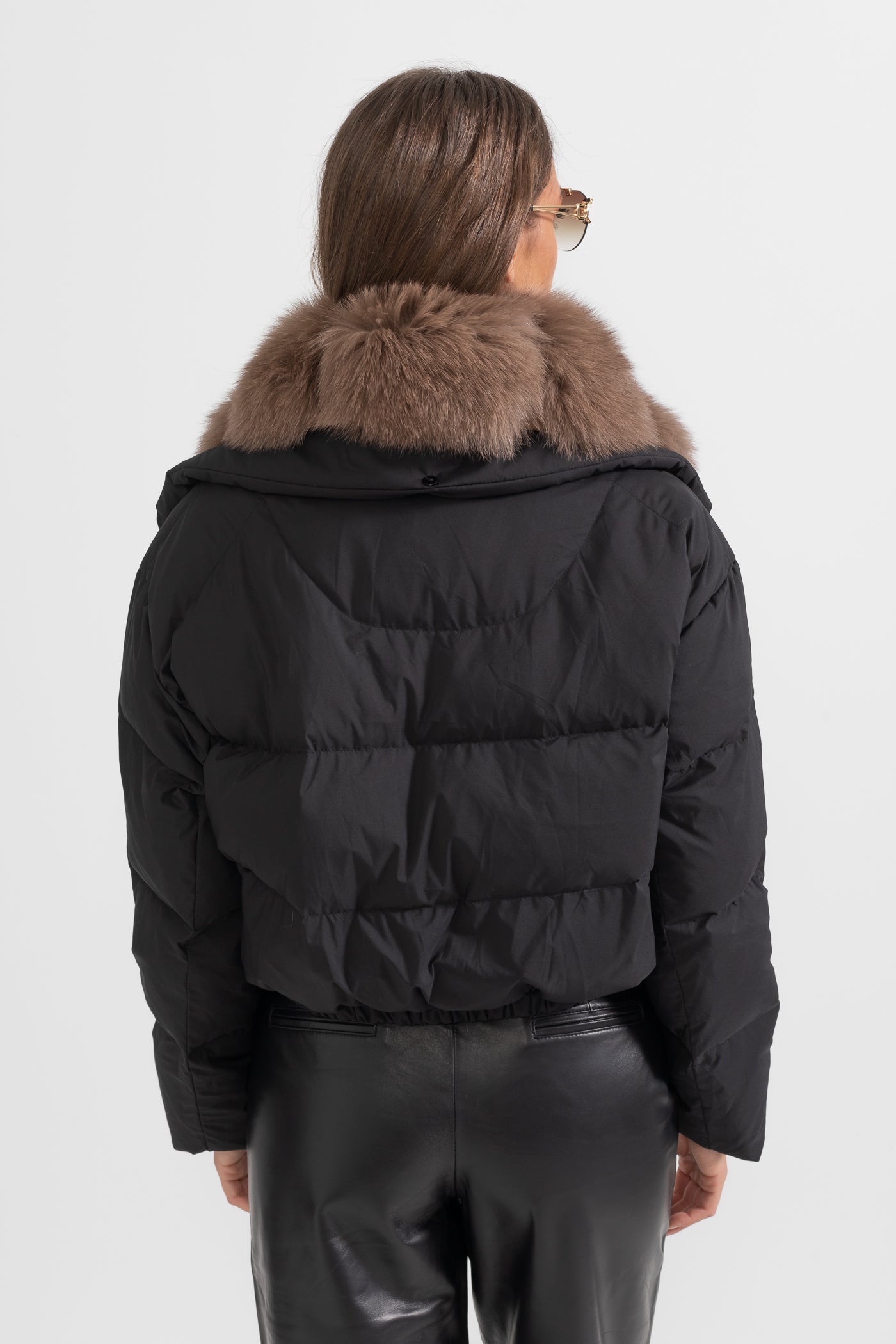 Doudoune avec capuche doublée en renard brun - Noir