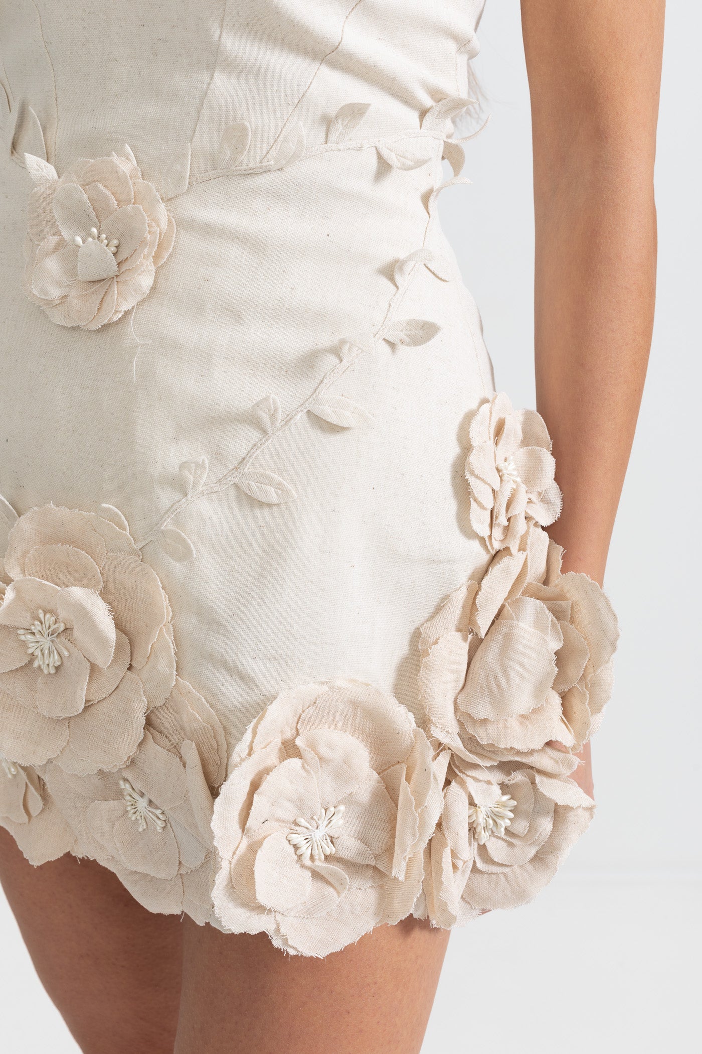 Robe Bustier avec Appliqués Floraux 3D - Ivoire