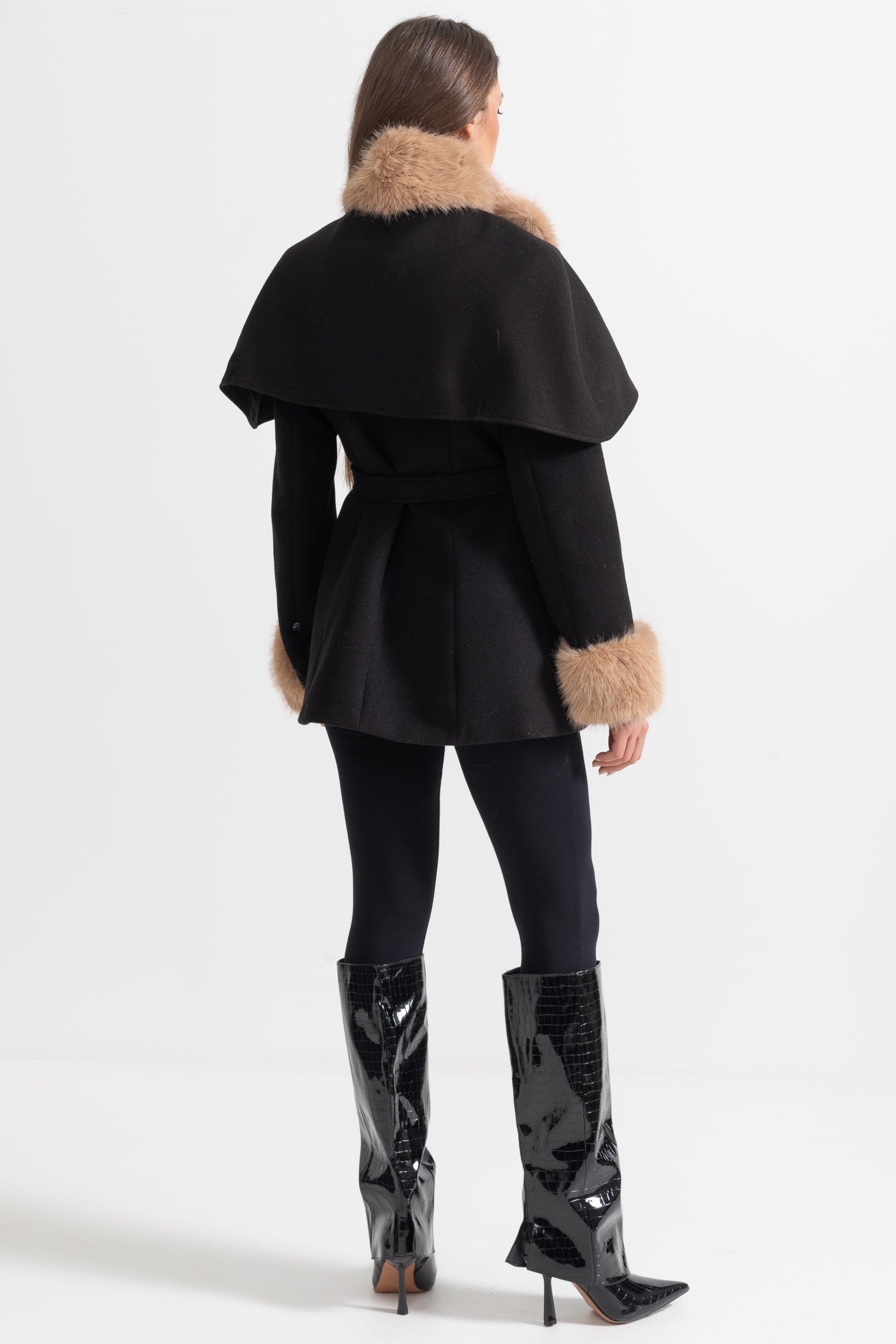 Manteau croisé avec cape amovible - Noir