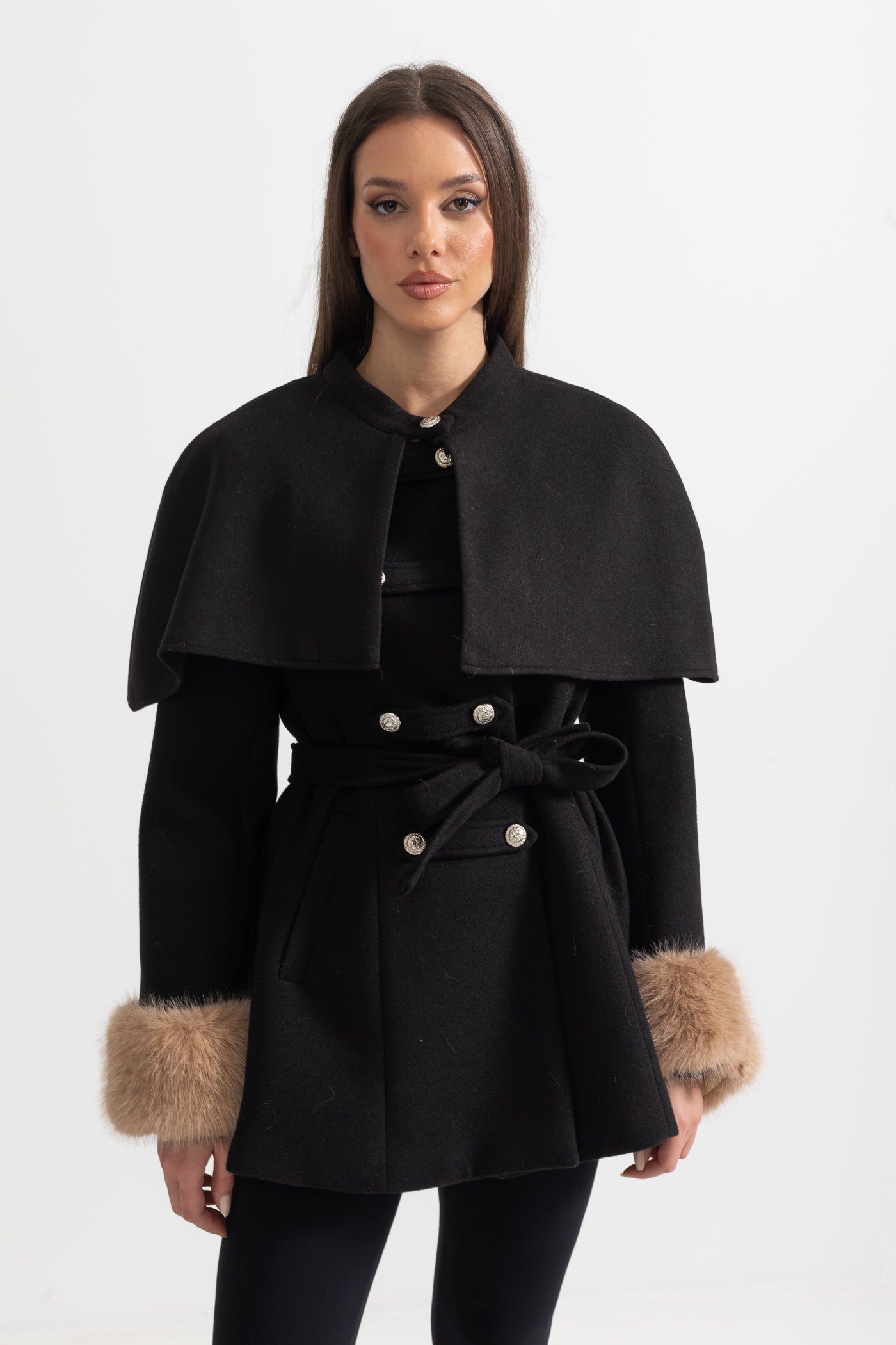 Manteau croisé avec cape amovible - Noir
