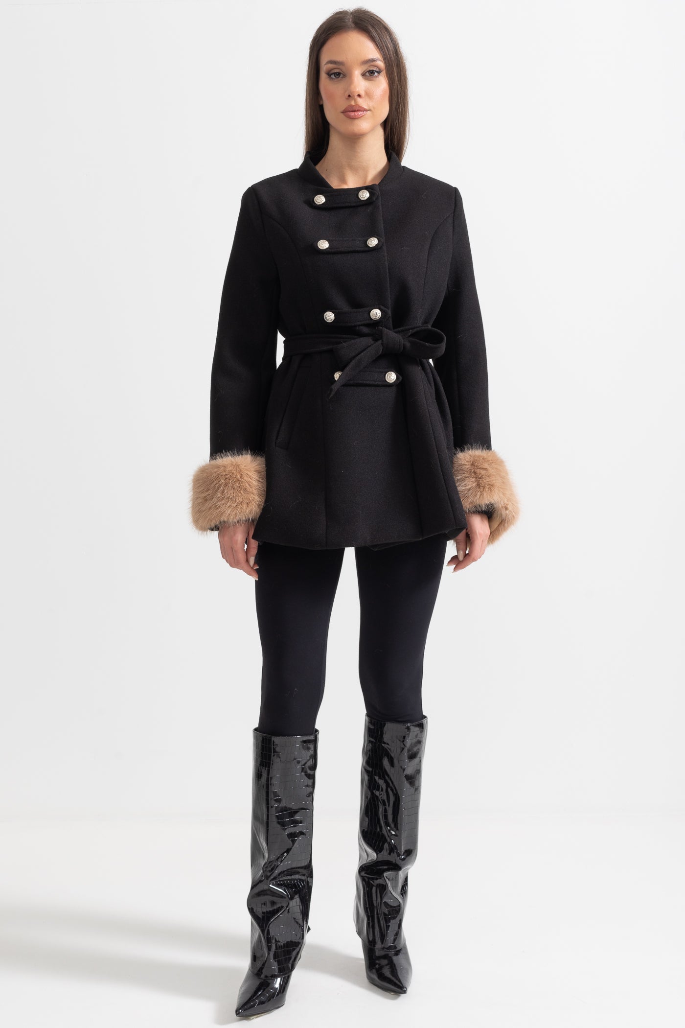 Manteau croisé avec cape amovible - Noir