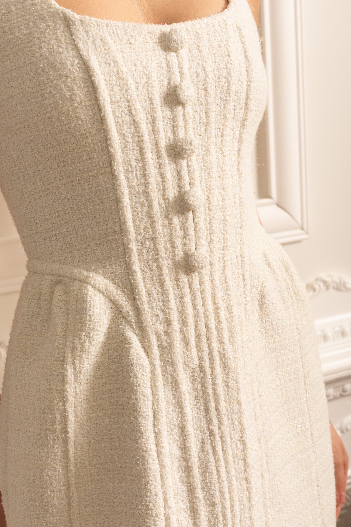 Textured Sleeveless Mini Dress With Fitted Bodice - Ivoire