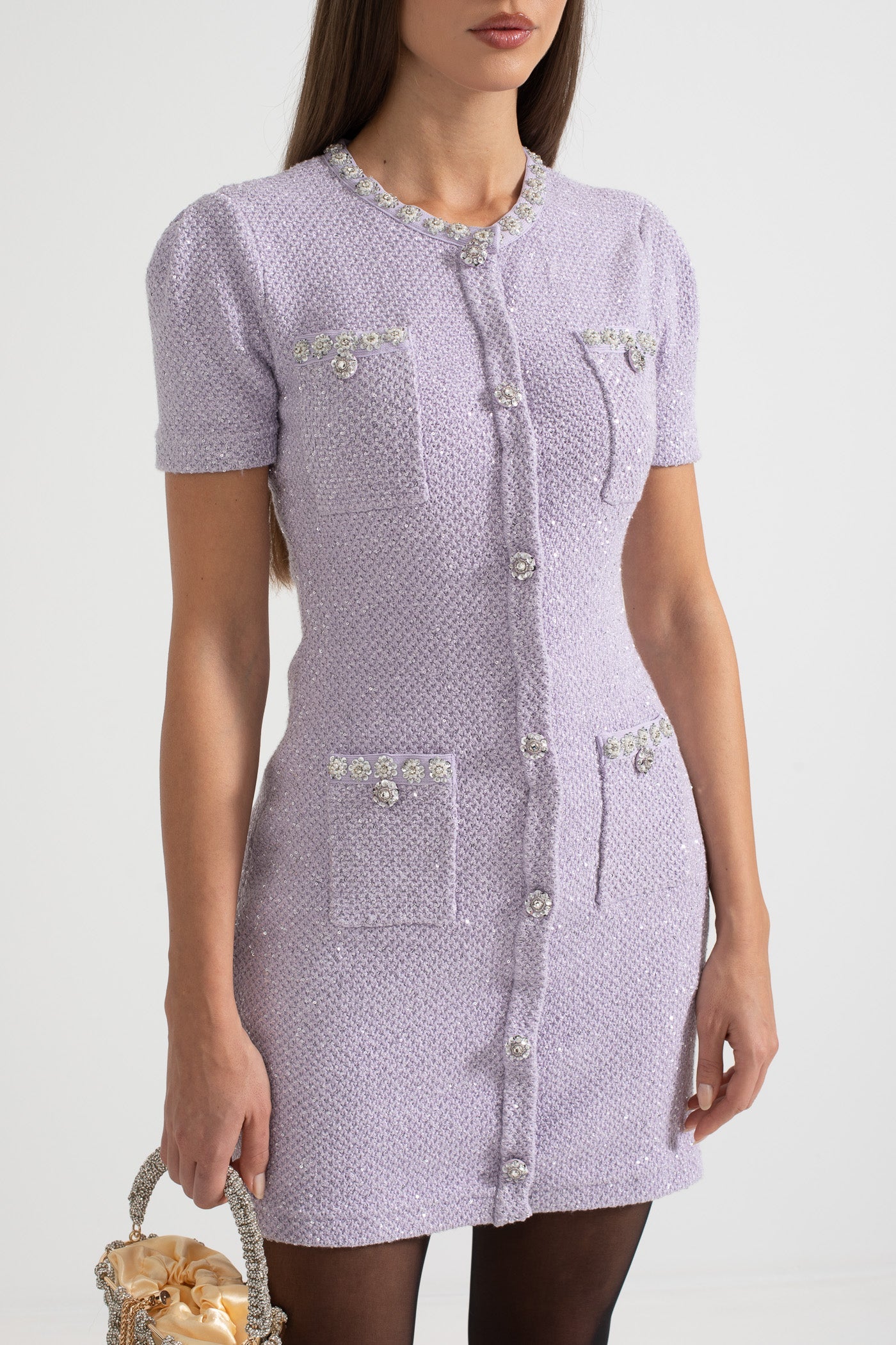 Robe mini texturée avec poches avant - Violet