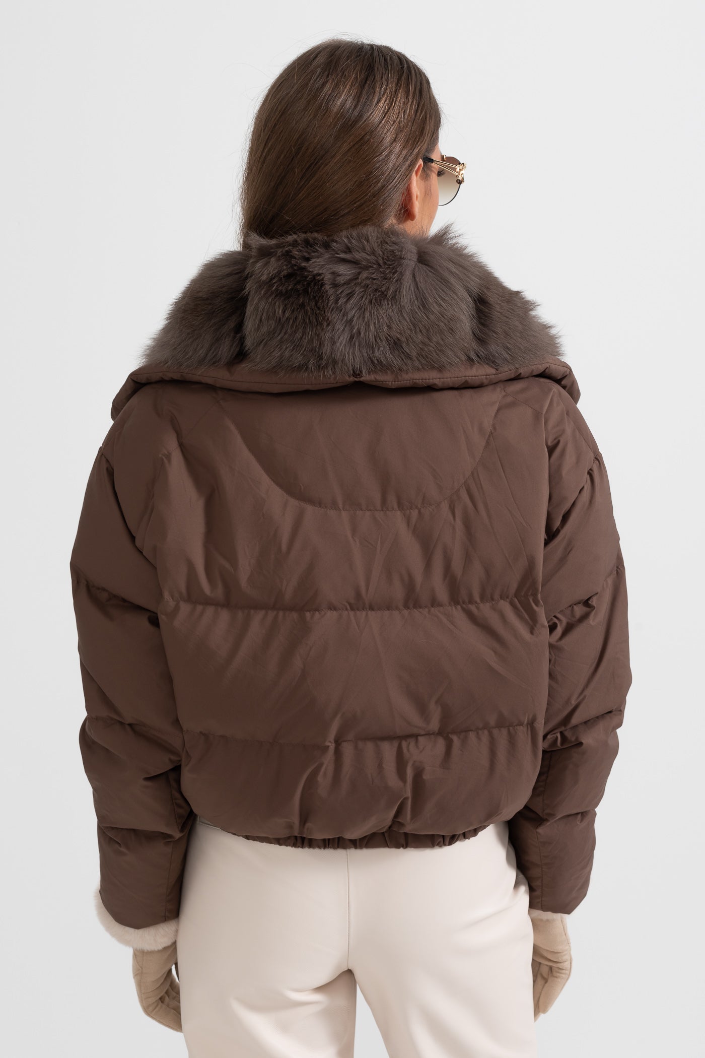 Doudoune avec capuche doublée de fourrure de renard marron - Marron