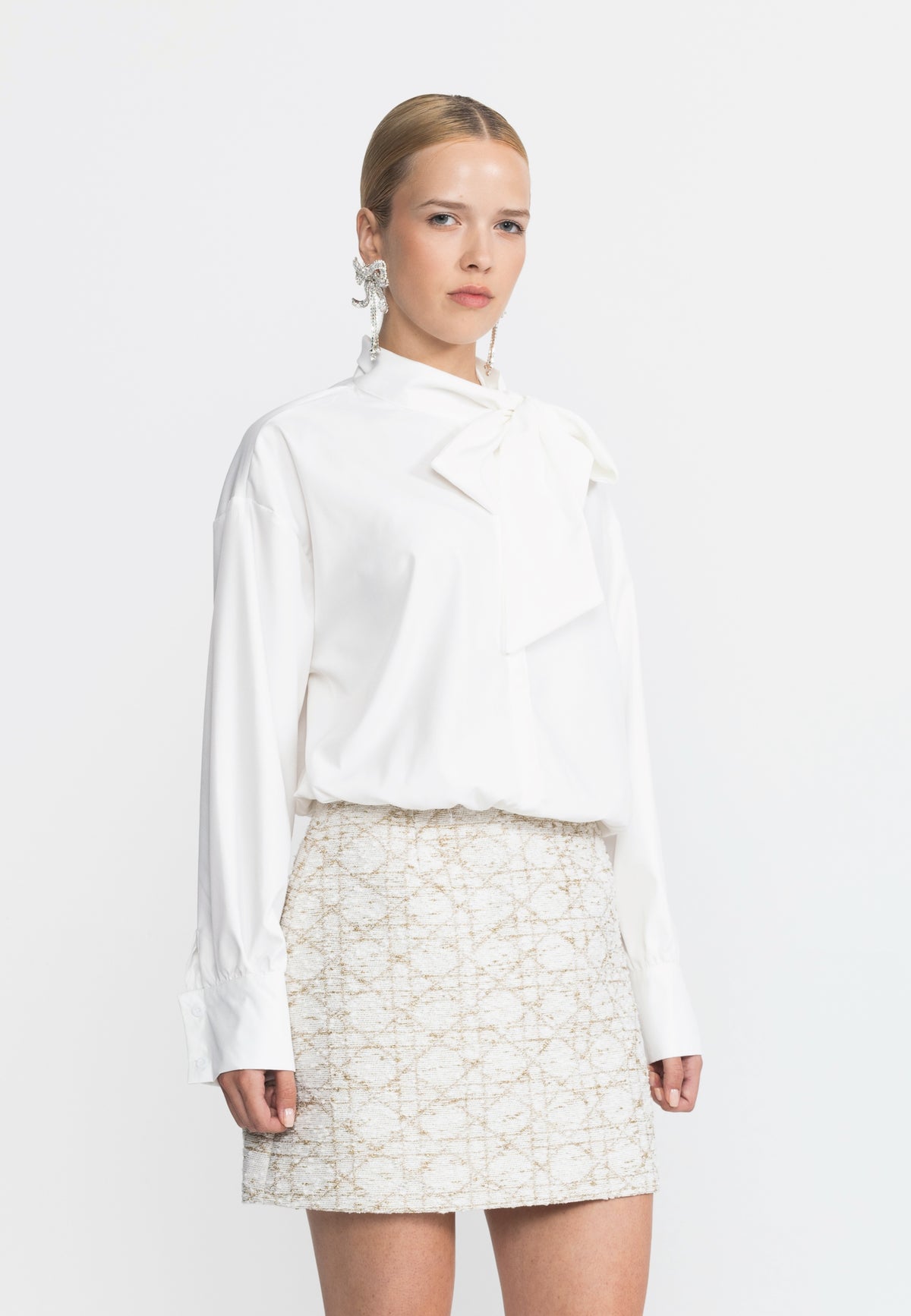 Blouse oversized à col lavallière - Blanc