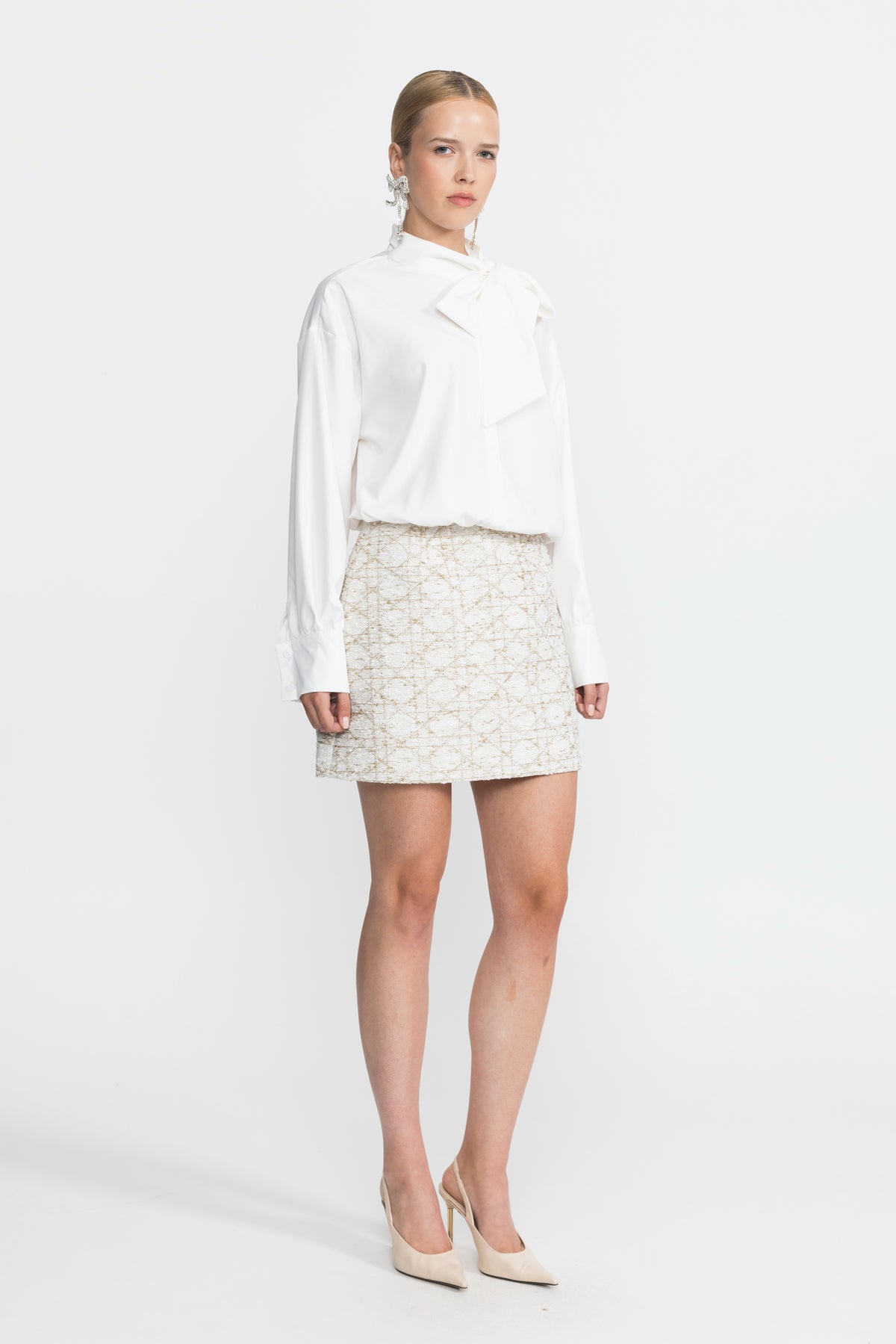Blouse oversized à col lavallière - Blanc
