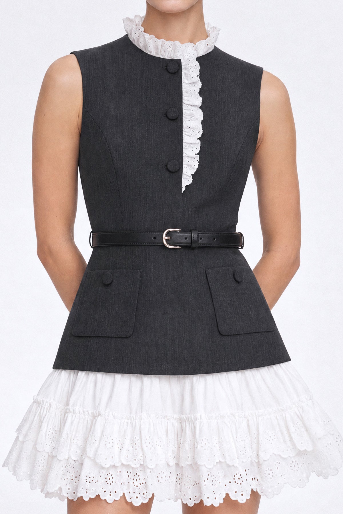 Robe mini style gilet avec jupe à œillets - Charcoal