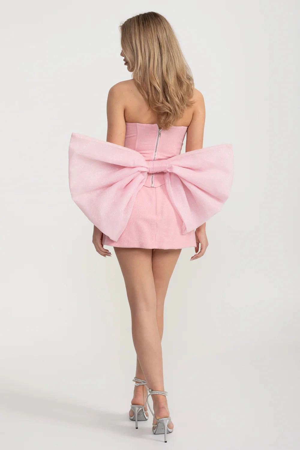 Ensemble Mini Corset avec Nœud Oversize au Dos - Rose
