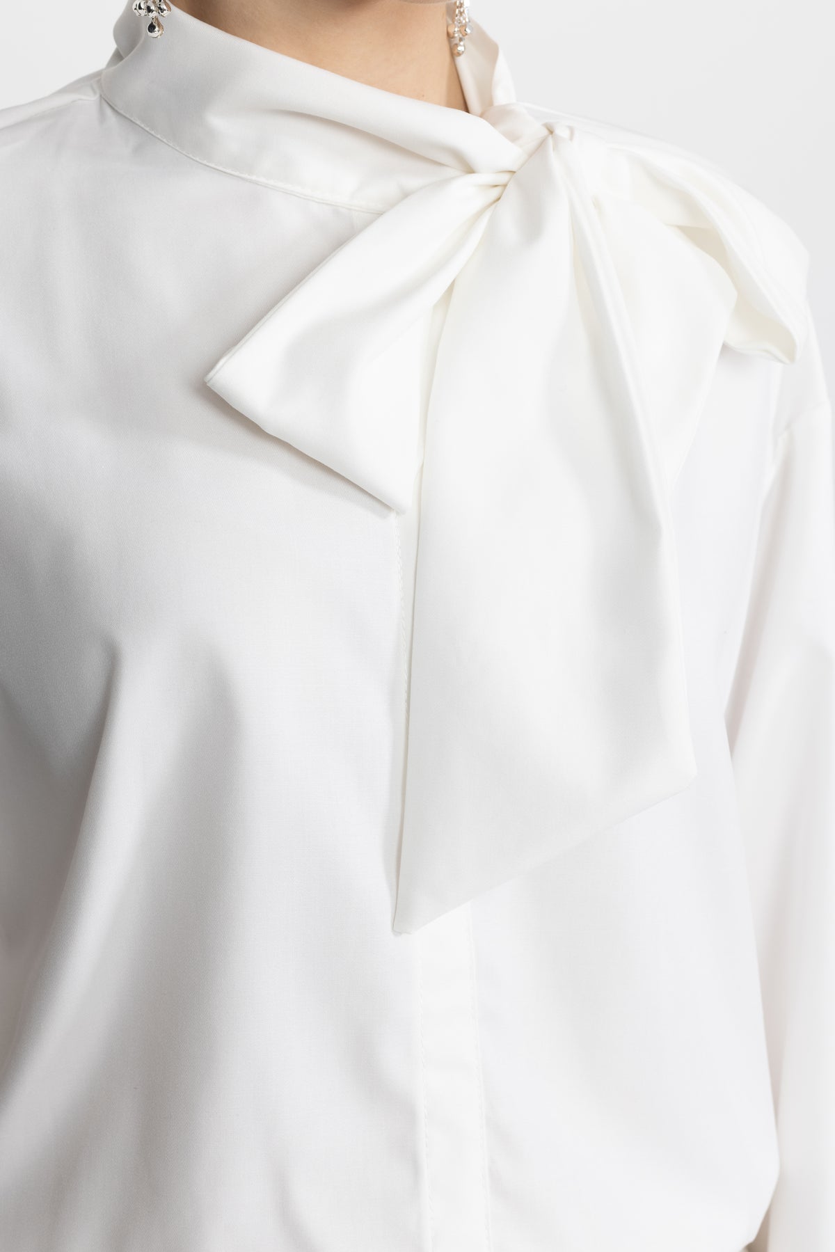 Blouse oversized à col lavallière - Blanc