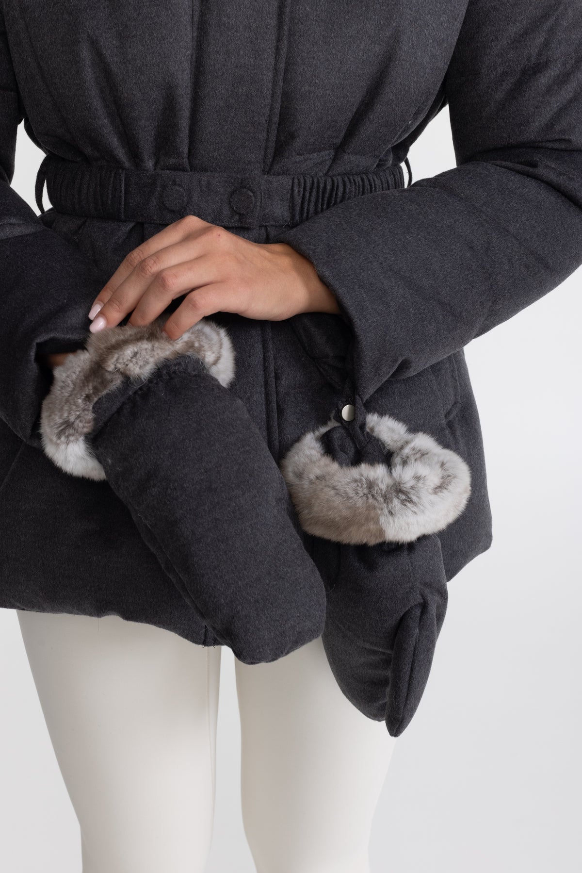 Doudoune en coton-soie avec col en fourrure de lapin Rex - Anthracite