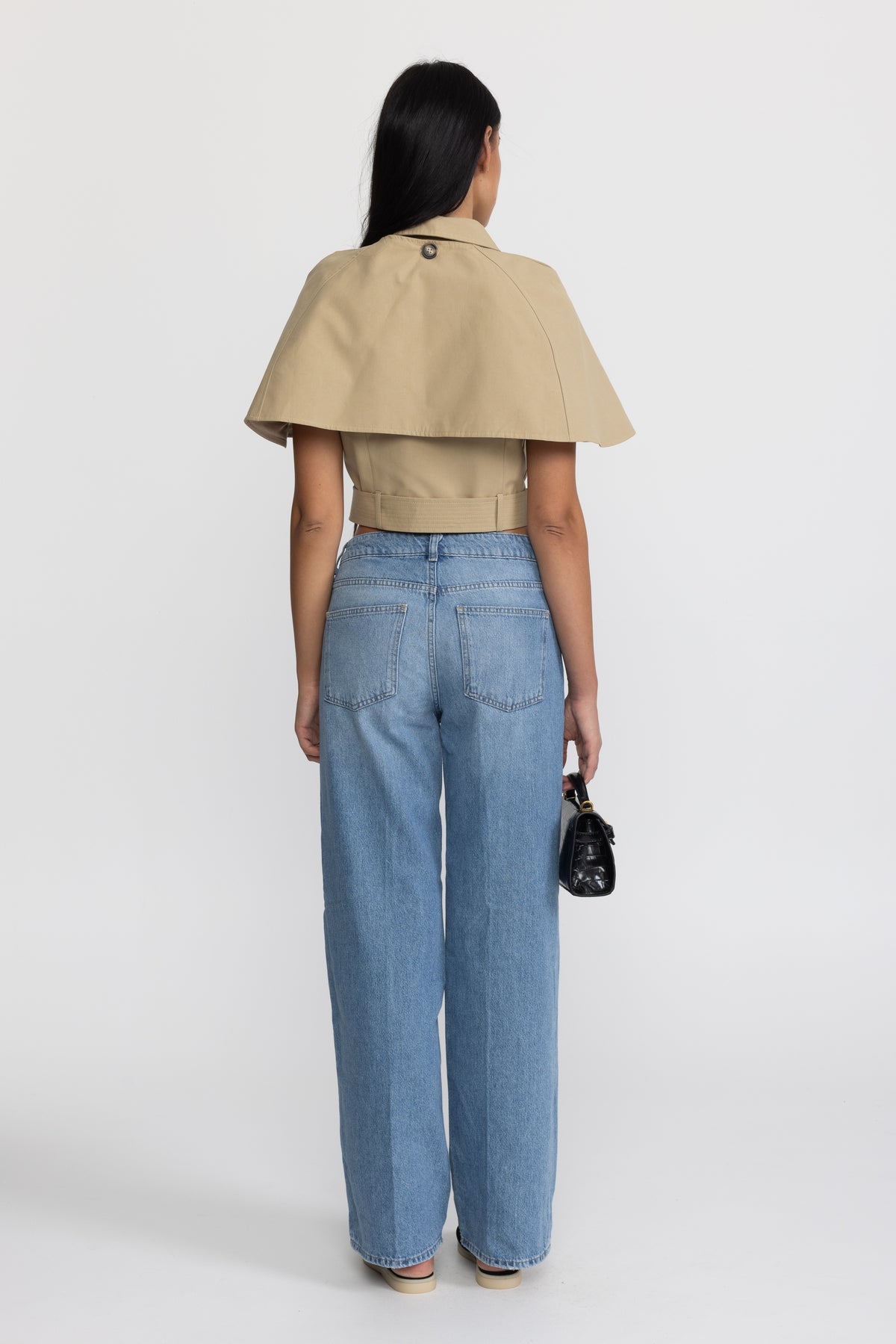 Cropped Trench Cape Top with Belt - Khaki