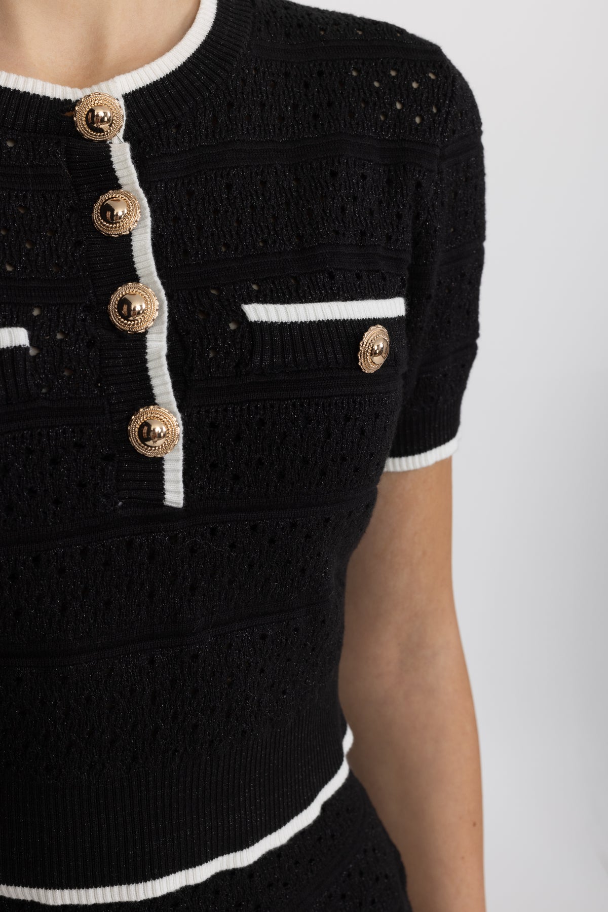 Pointelle Knit Top and Skater Skirt Co-ord Set - Black