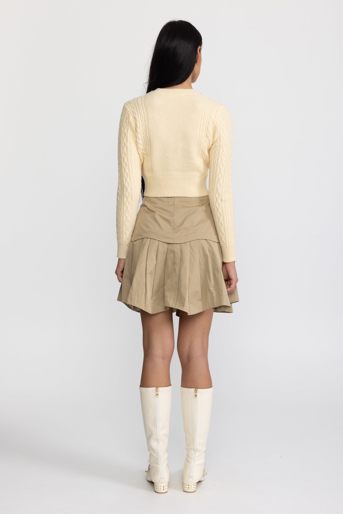 Cardigan en maille torsadée orné d’un nœud perlé - Jaune
