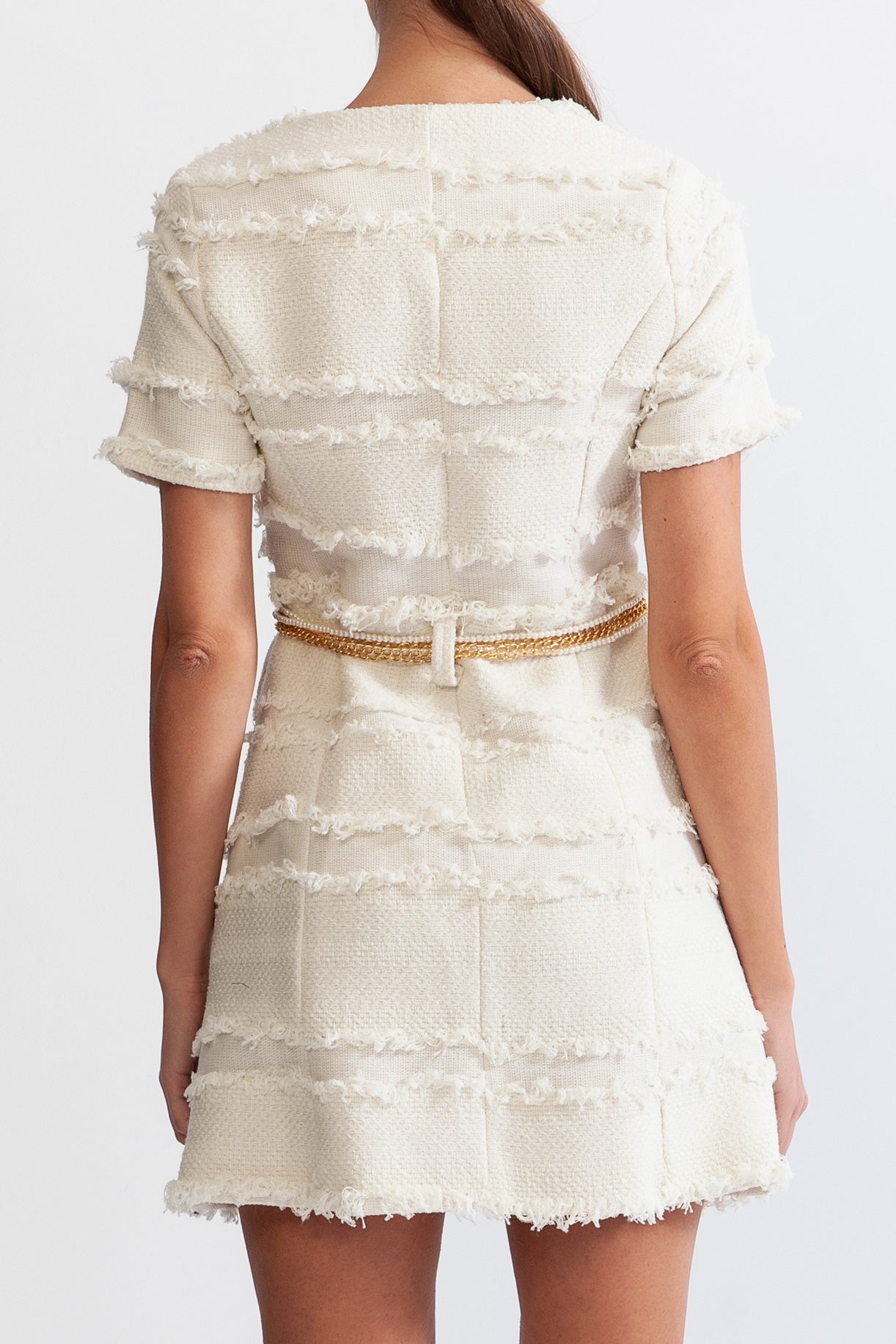 Robe en tweed à chaîne de perles - Beige