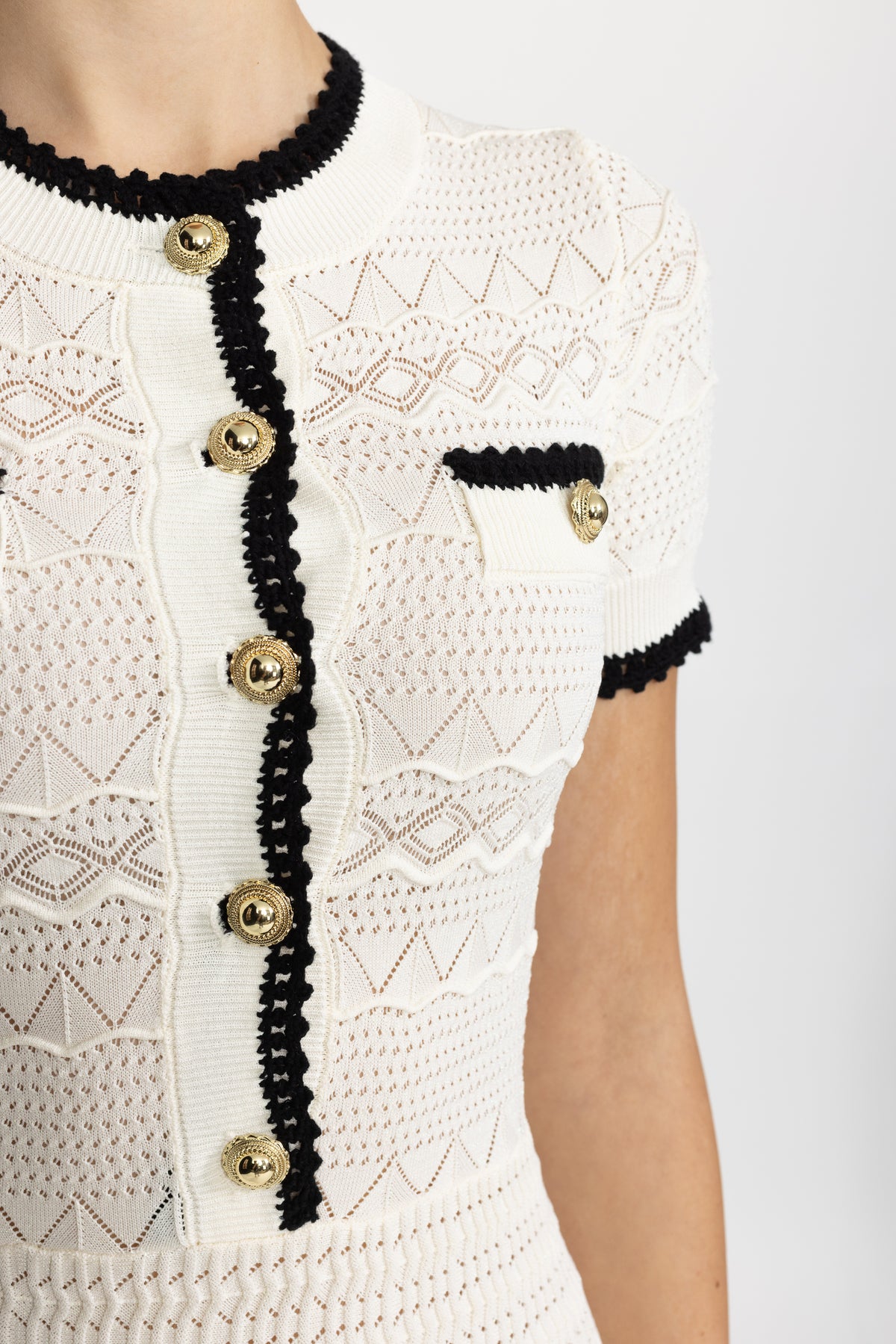 Robe midi ceinturée en maille pointelle - Ivoire