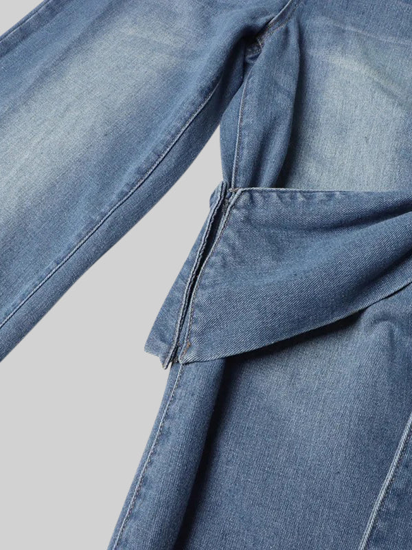 Jean à jambe large avec détails en nœud - Bleu