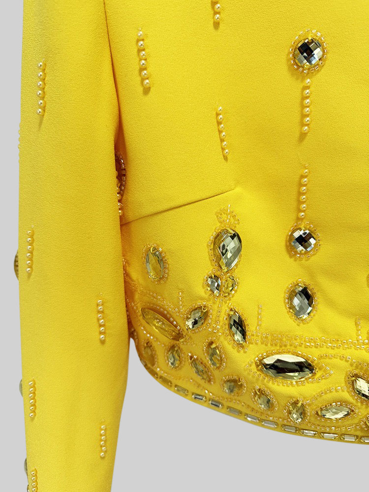 Ensemble coordonné orné de diamants avec jupe longue - Jaune