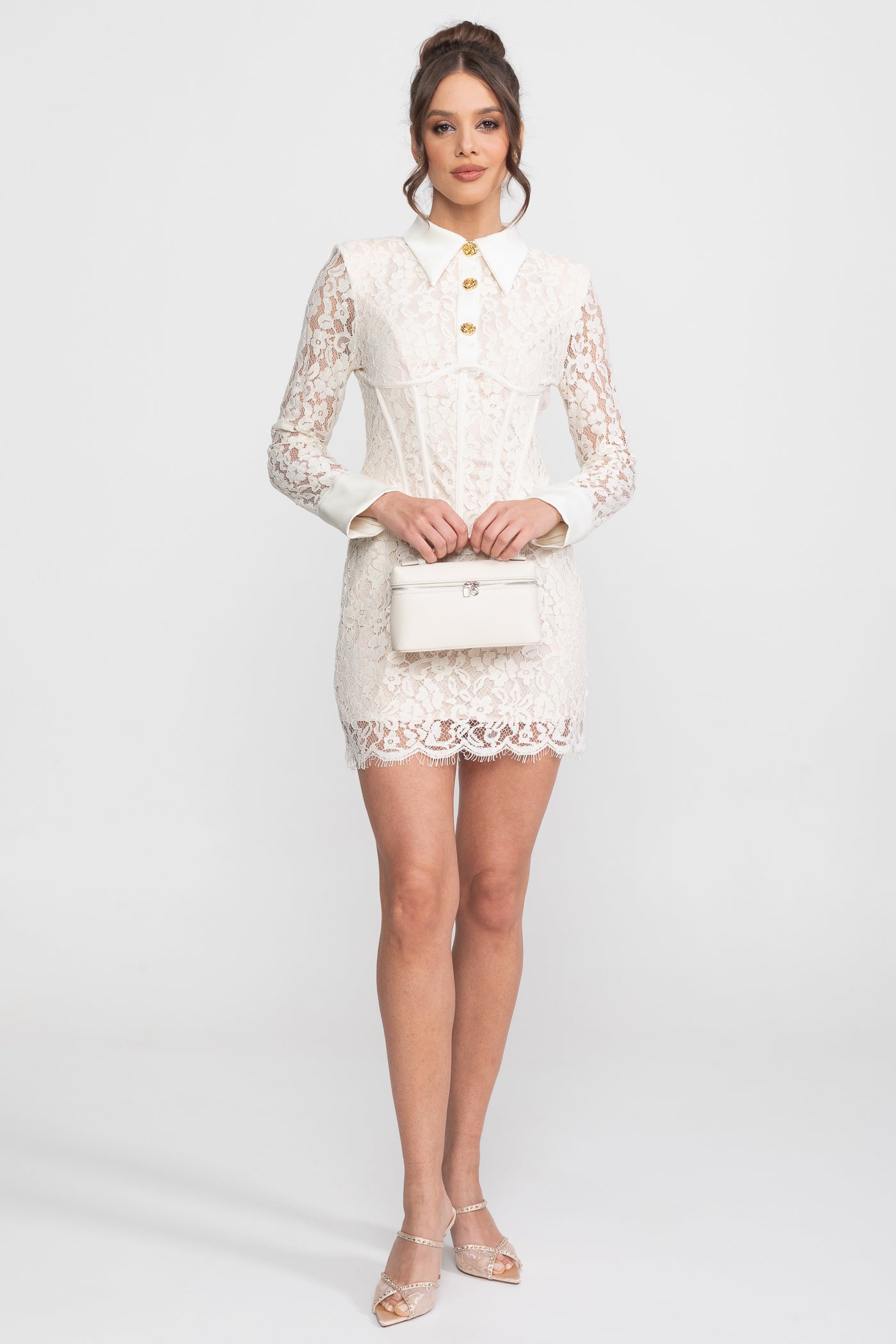 Robe mini en maille sans manches avec ourlet festonné - Ivoire