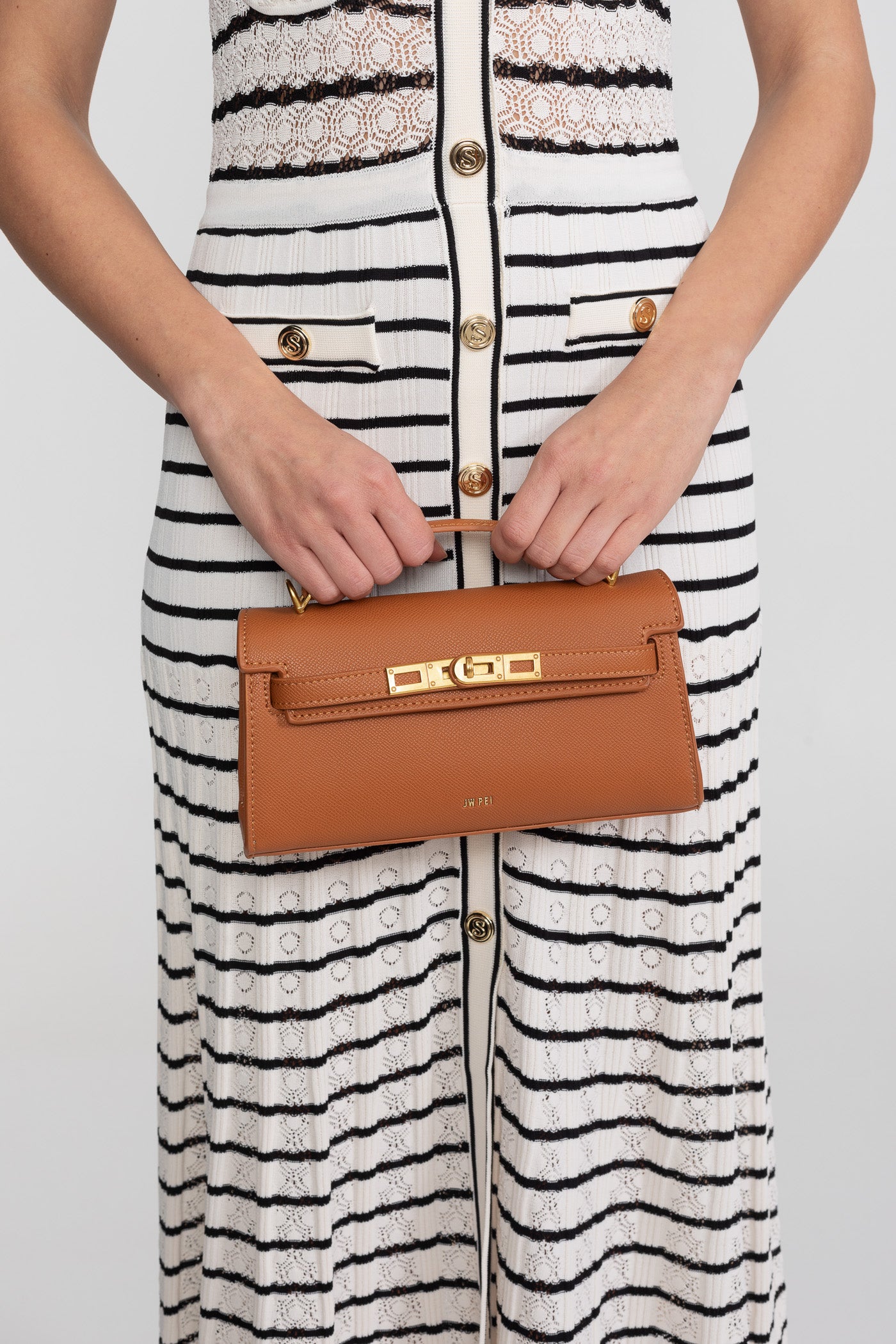 Mini sac structuré style Kelly avec accessoires dorés - Marron