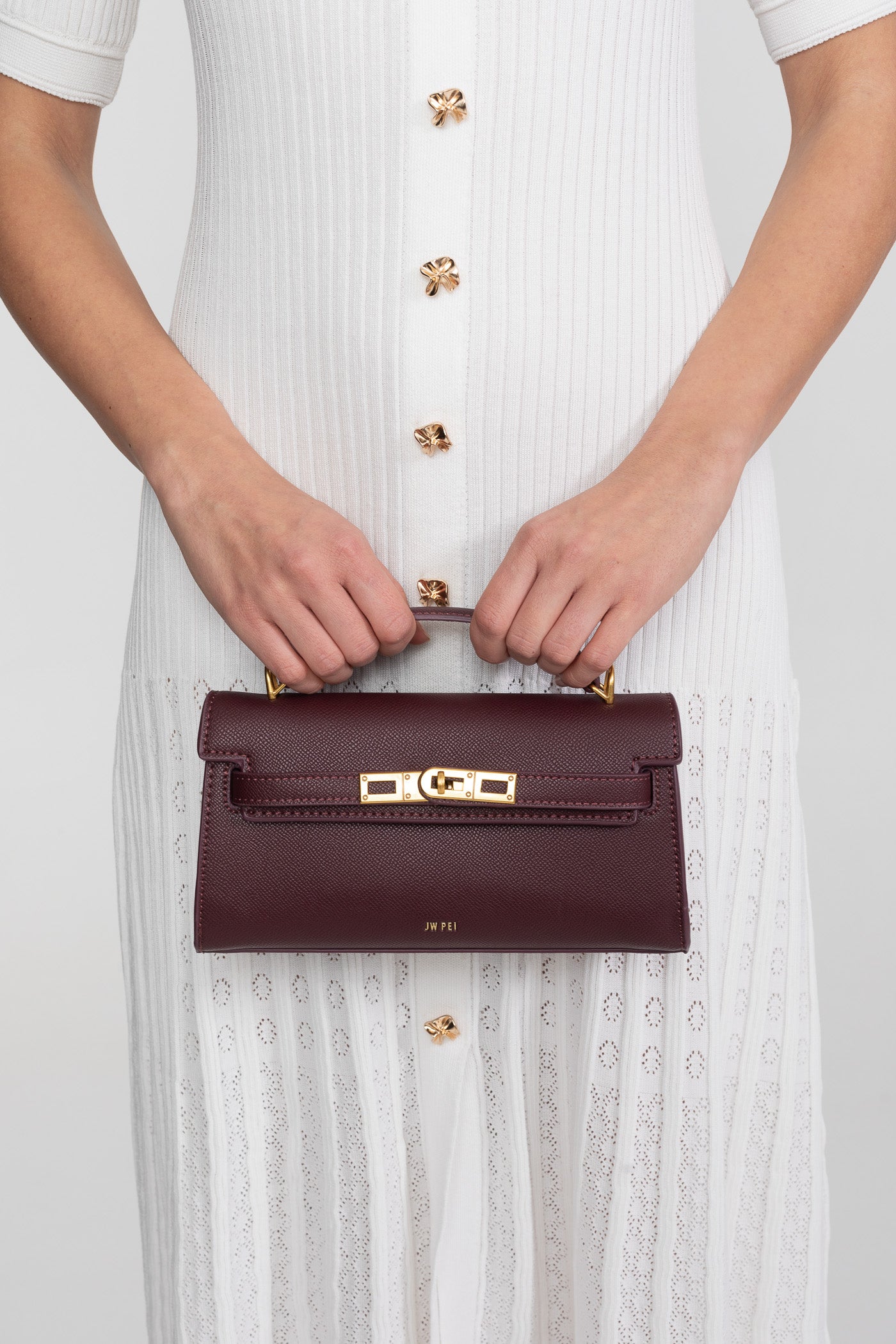 Sac mini structuré style Kelly avec ferrures dorées - Bordeaux