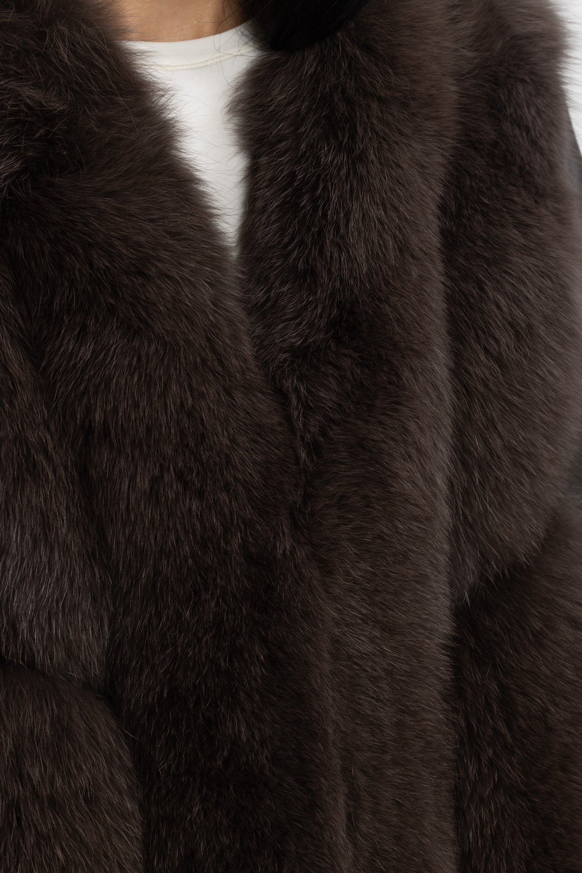 Fox Fur Panel Shearling Jacket - Chocolate