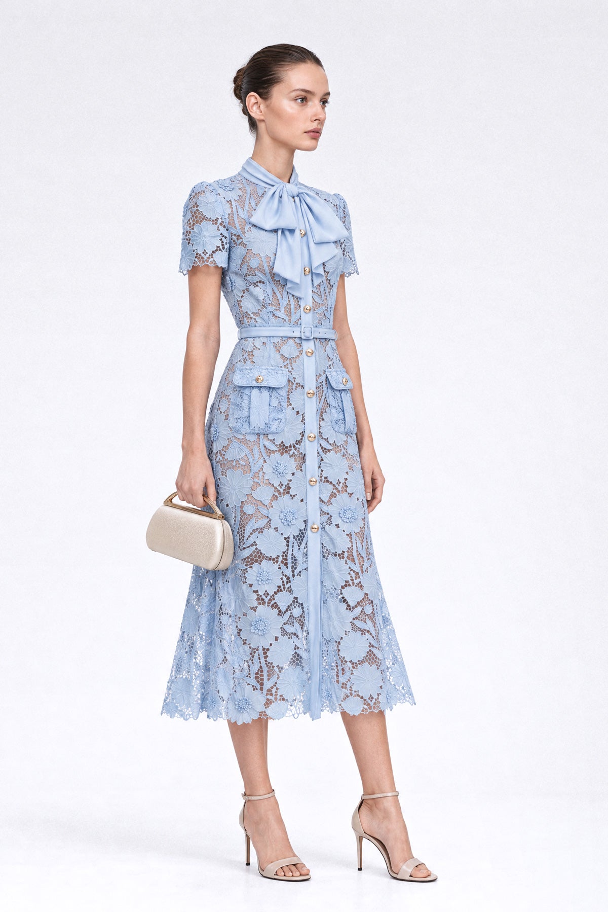 Robe chemise en dentelle guipure - Powder Blue