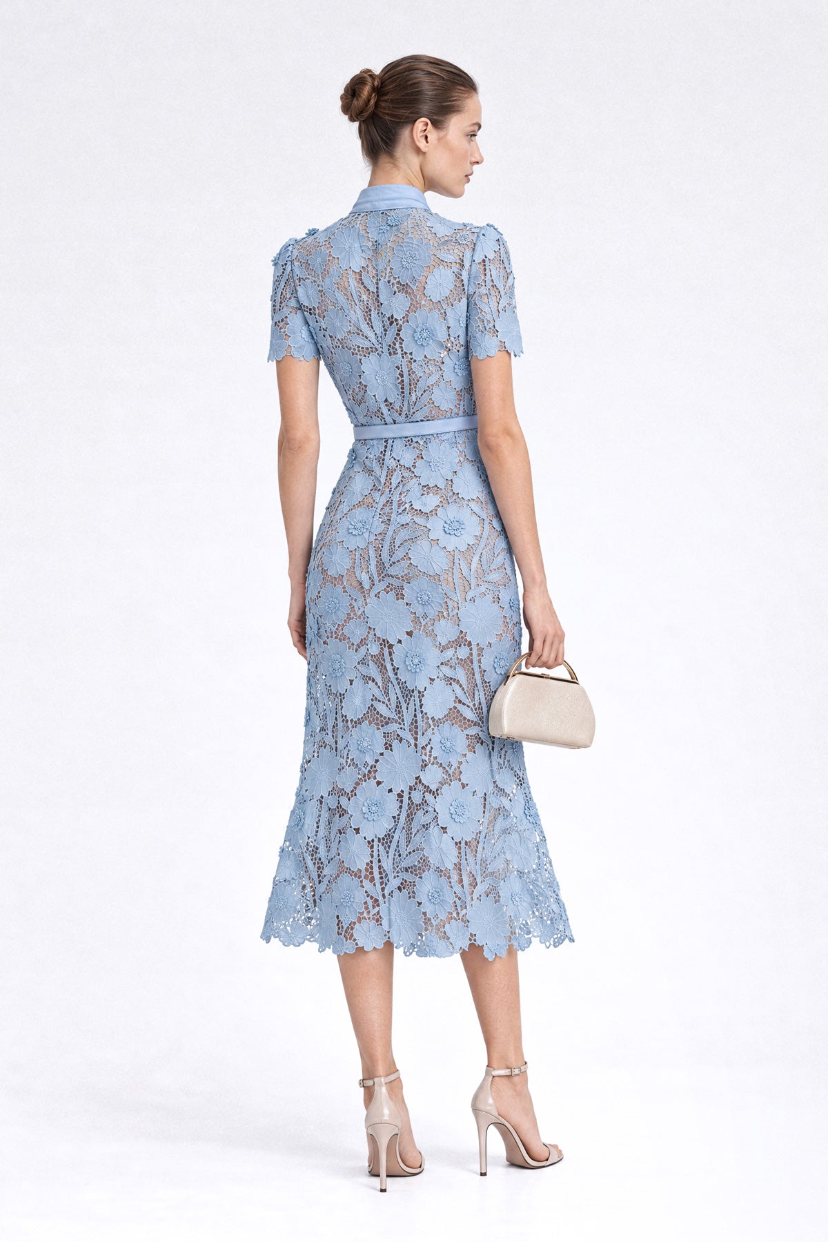 Robe chemise en dentelle guipure - Powder Blue