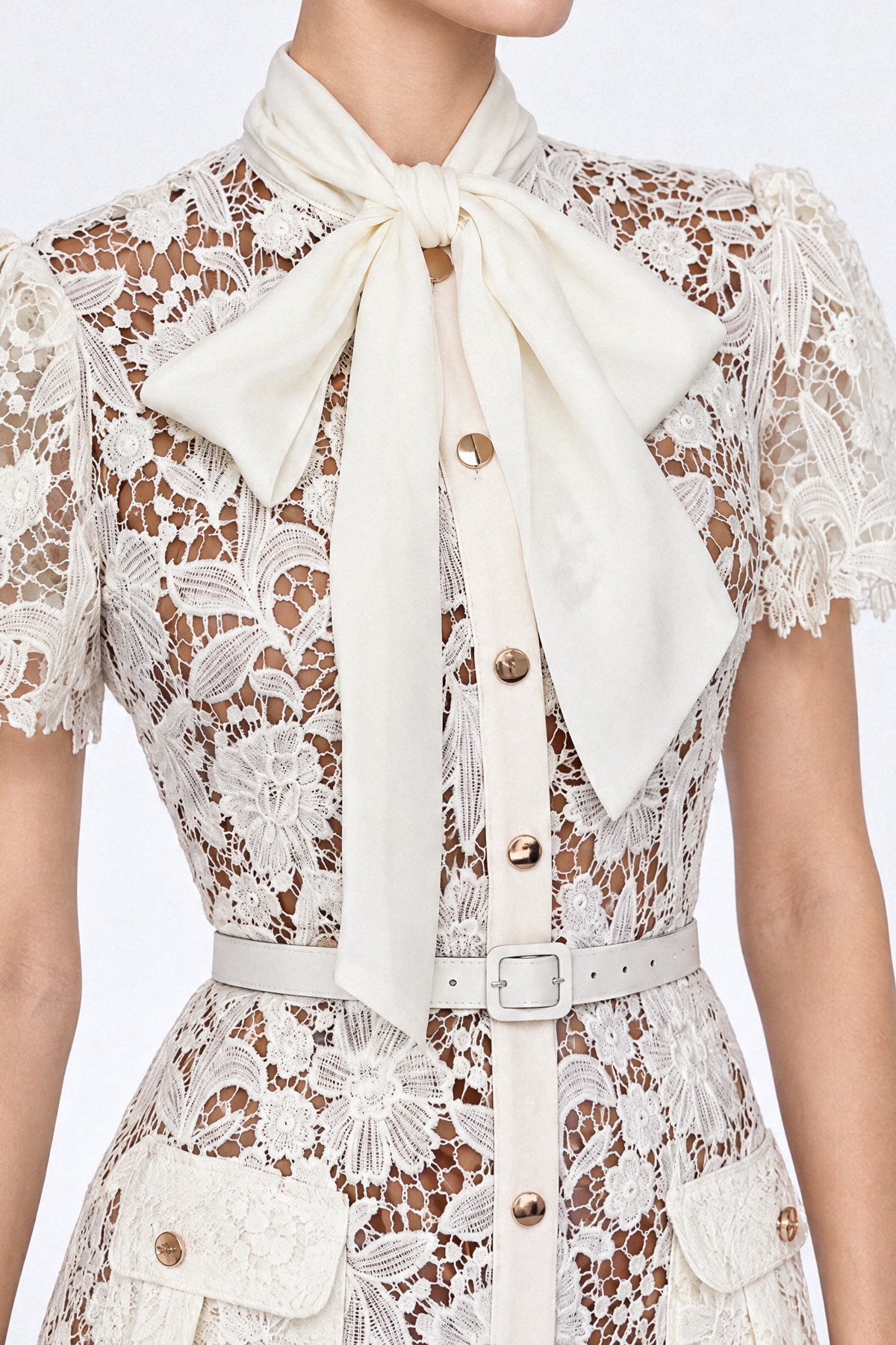 Robe chemise en dentelle guipure - Ivoire