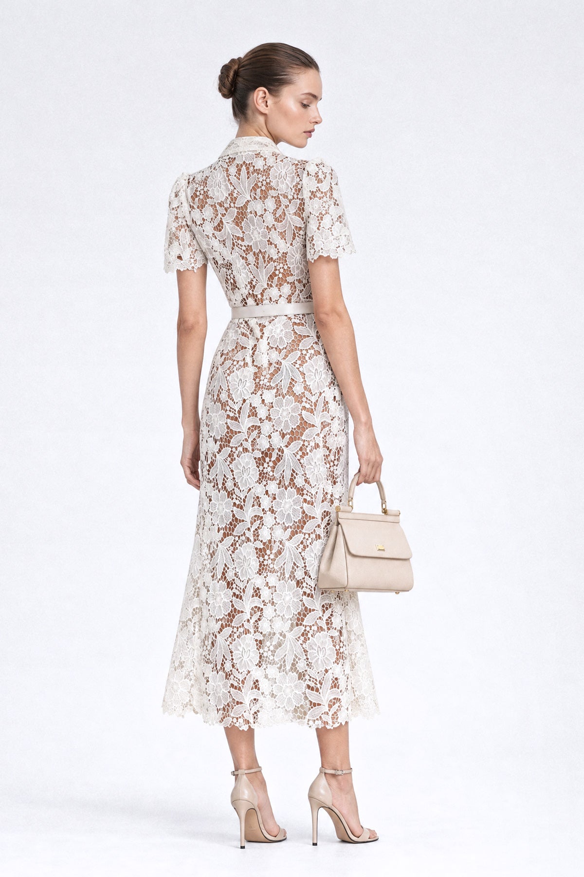 Robe chemise en dentelle guipure - Ivoire
