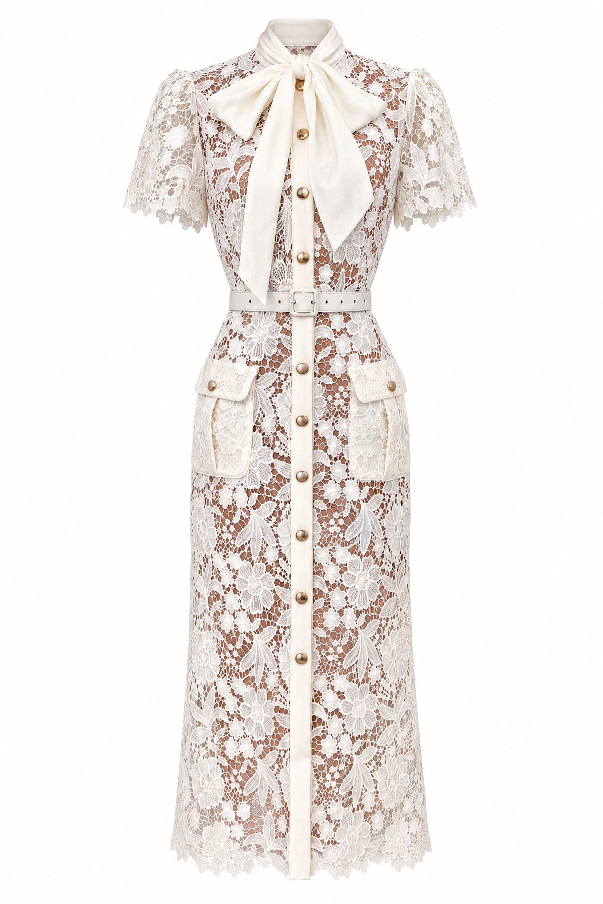 Robe chemise en dentelle guipure - Ivoire