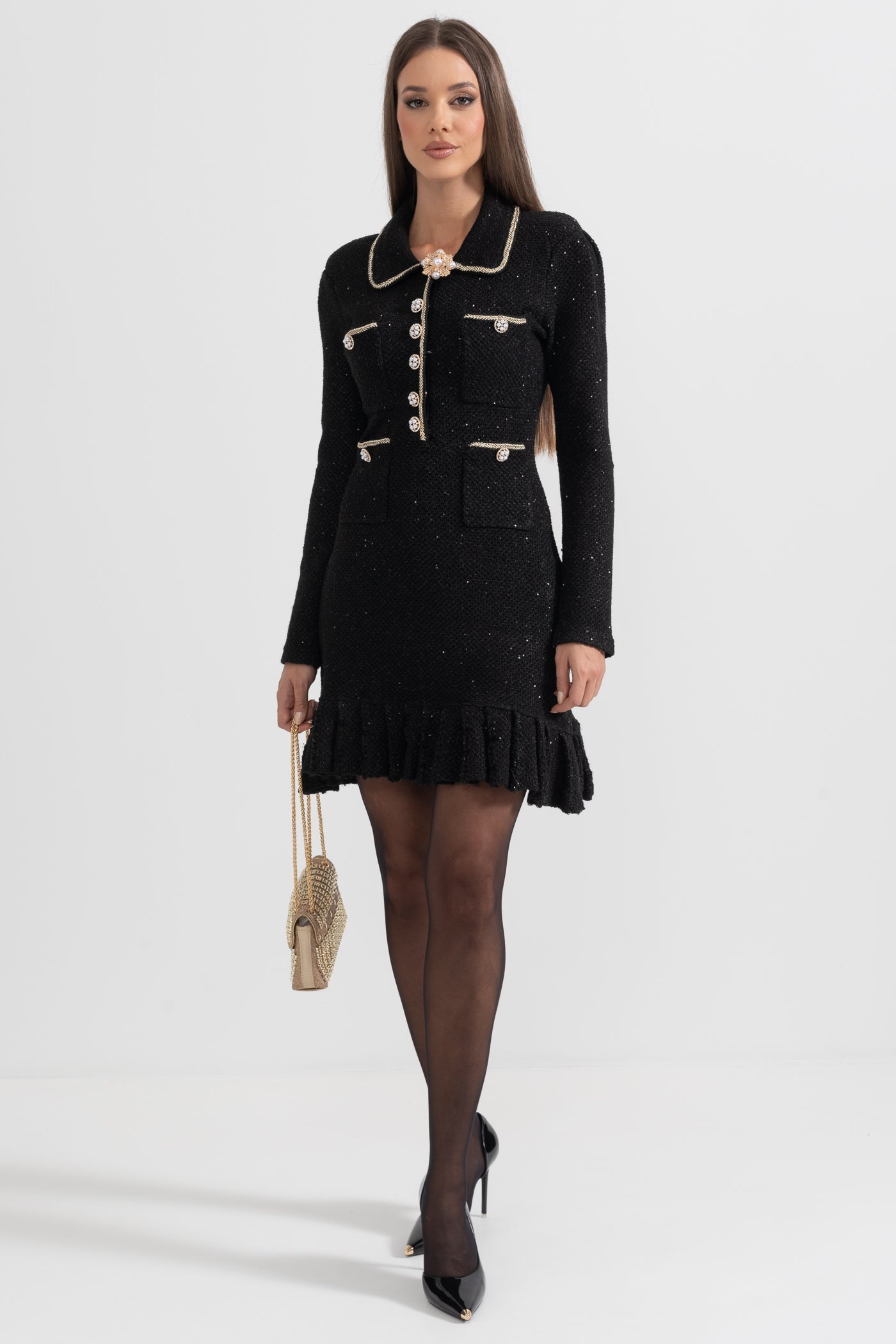 Robe texturée en maille - Noir