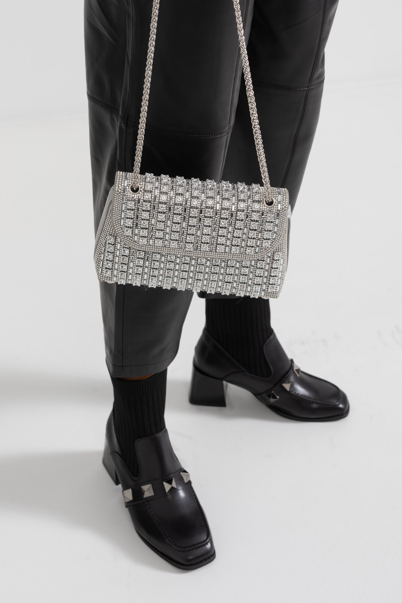 Sac tissé scintillant avec ornements en strass étincelants - Argent