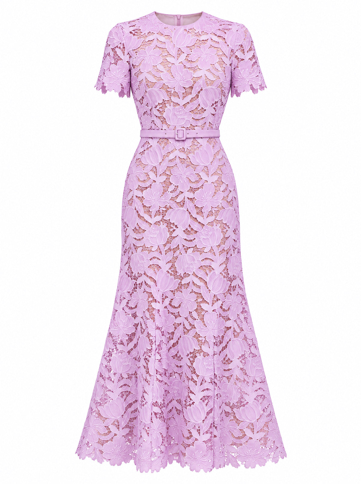 Robe midi en dentelle guipure florale - Lilas