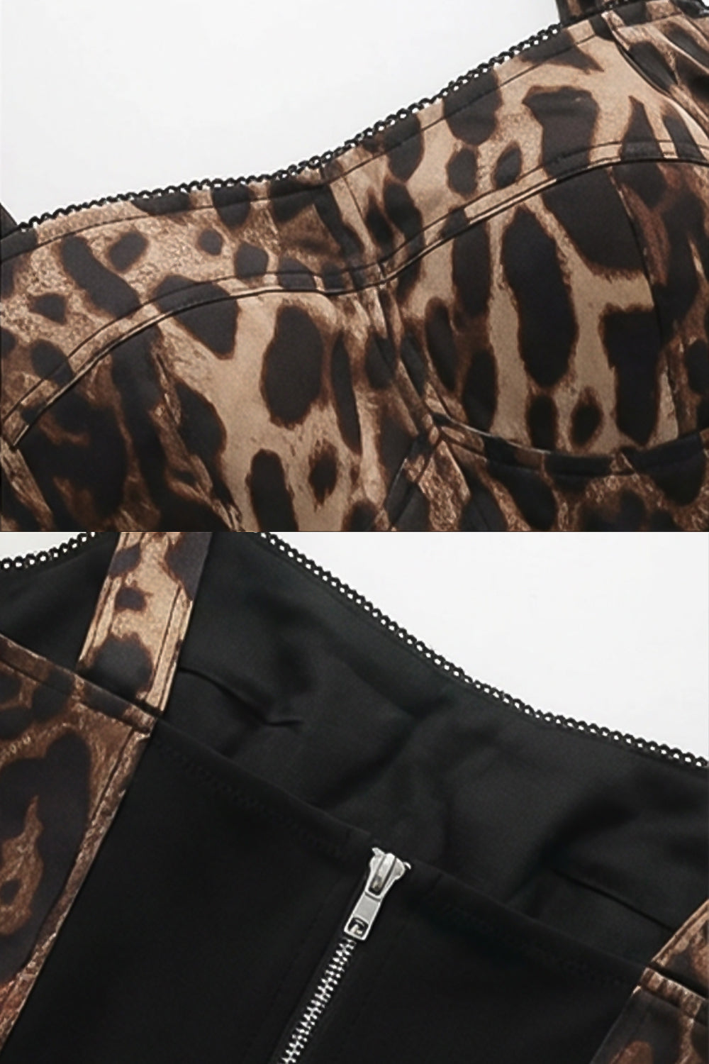 Ensemble crop top à imprimé léopard et short tailleur avec larges bretelles – Marron