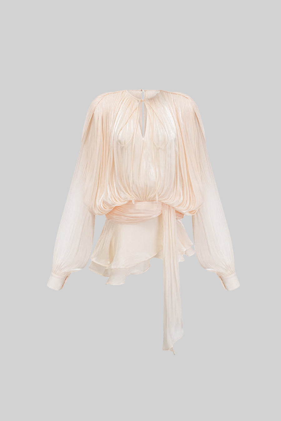 Robe courte à manches longues volantées avec silhouette fluide - Abricot