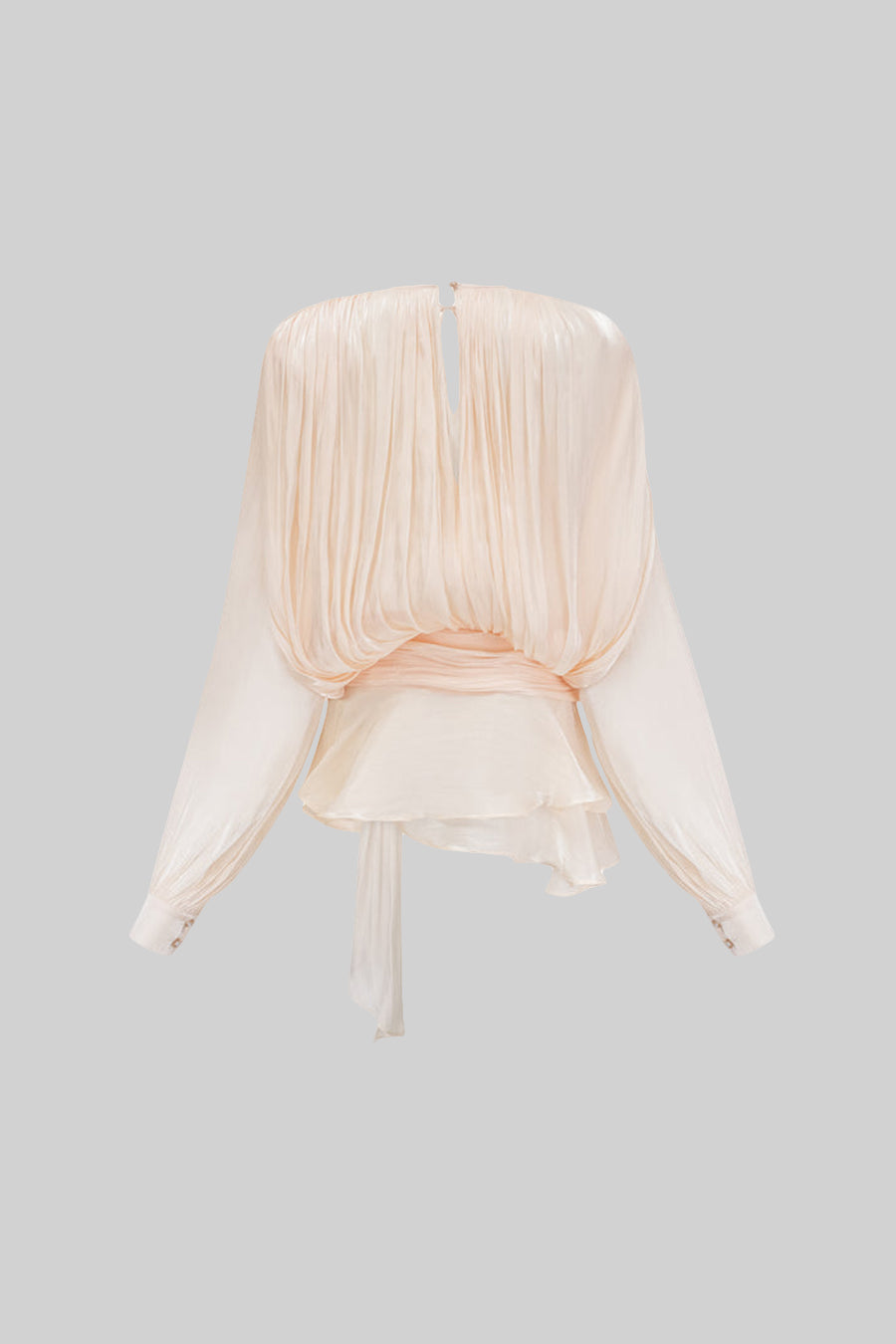 Robe courte à manches longues volantées avec silhouette fluide - Abricot
