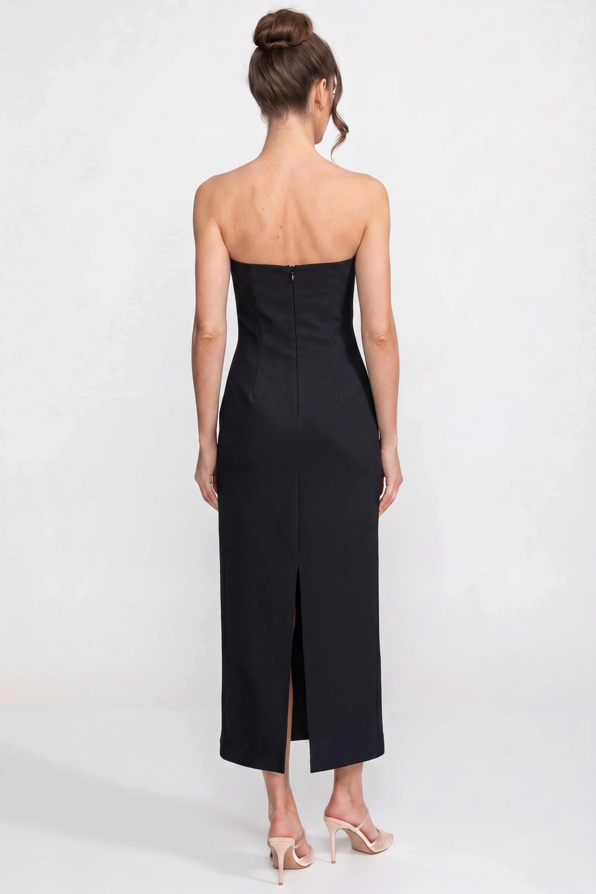 Robe maxi sans bretelles à imprimé floral avec silhouette colonne - Noir