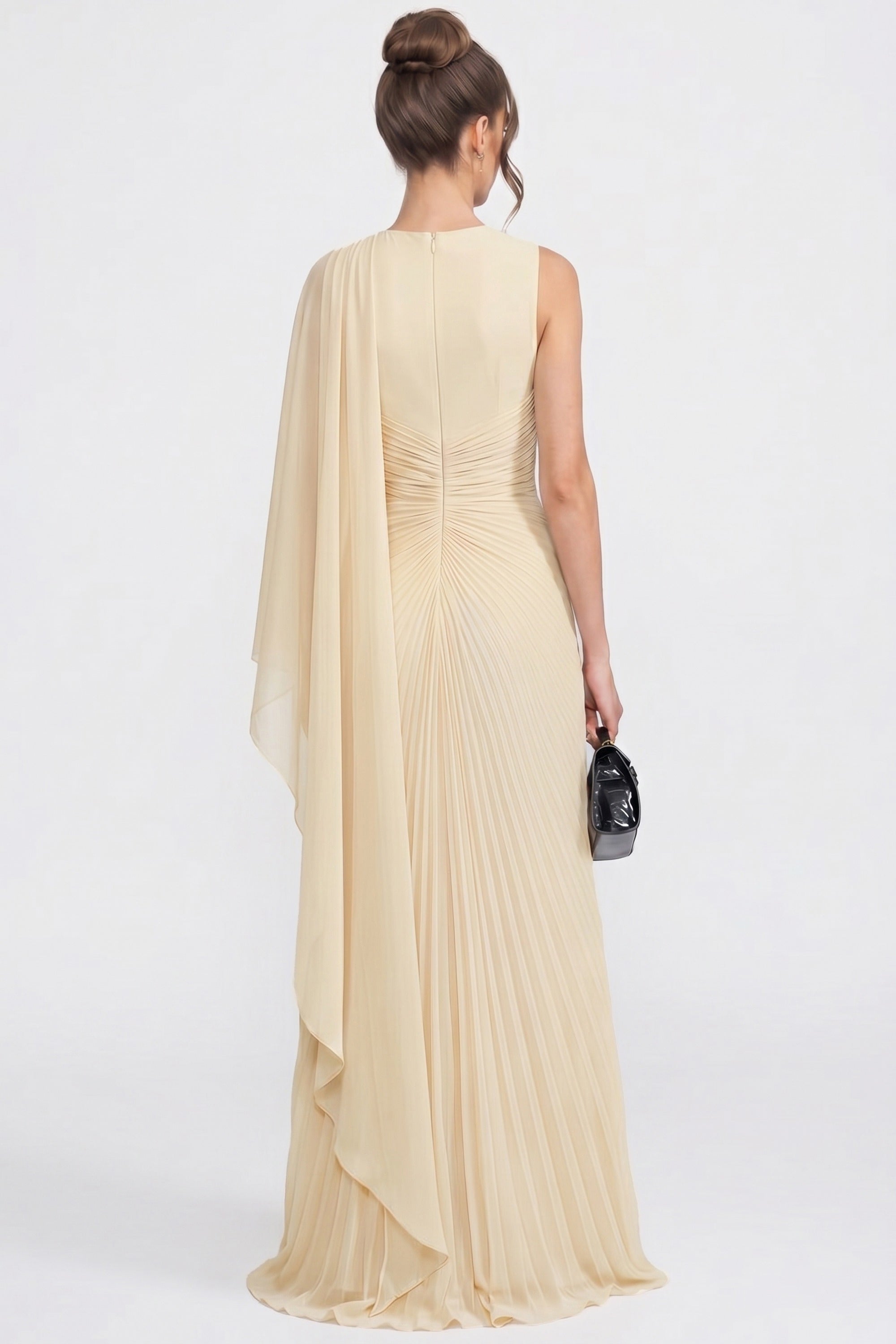 Robe Maxi Drapée à Une Épaule avec Détail Écharpe Transparente - Jaune