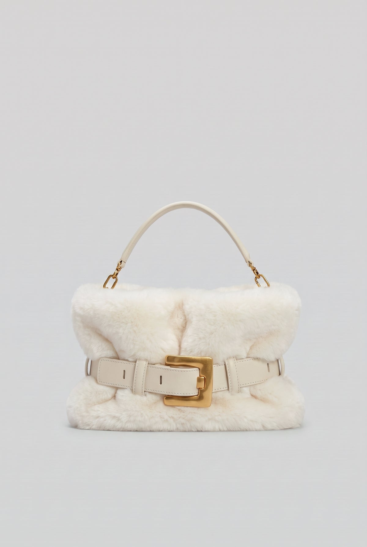 Sac à main en fausse fourrure avec détail boucle de ceinture – Blanc