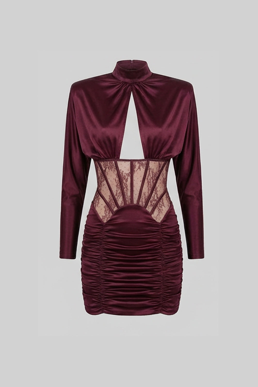 Satin Mini Dress with Lace Corset Insert – Burgundy