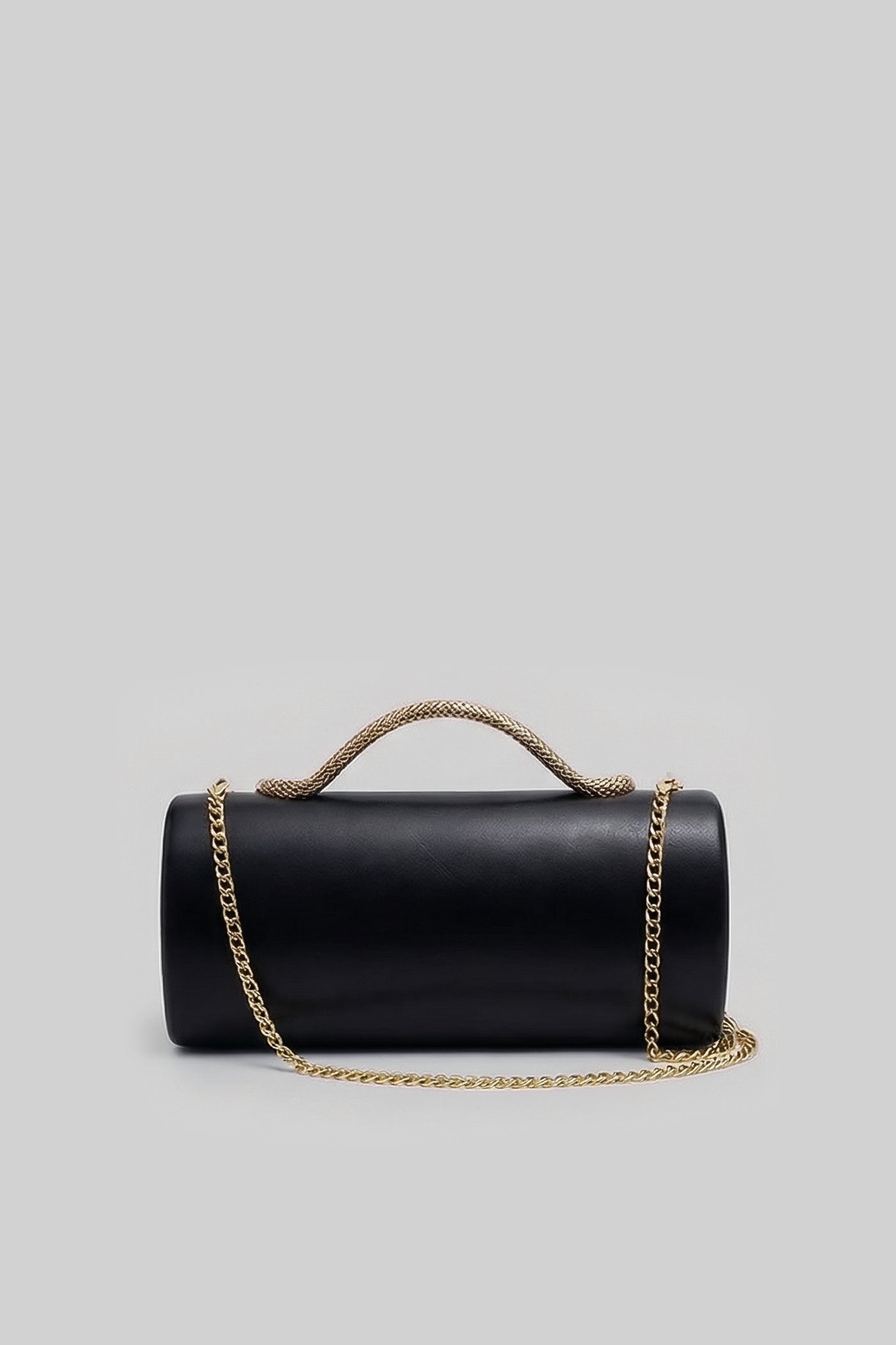 Structured Clutch Bag with Snake Handle And Gold Chain – Black