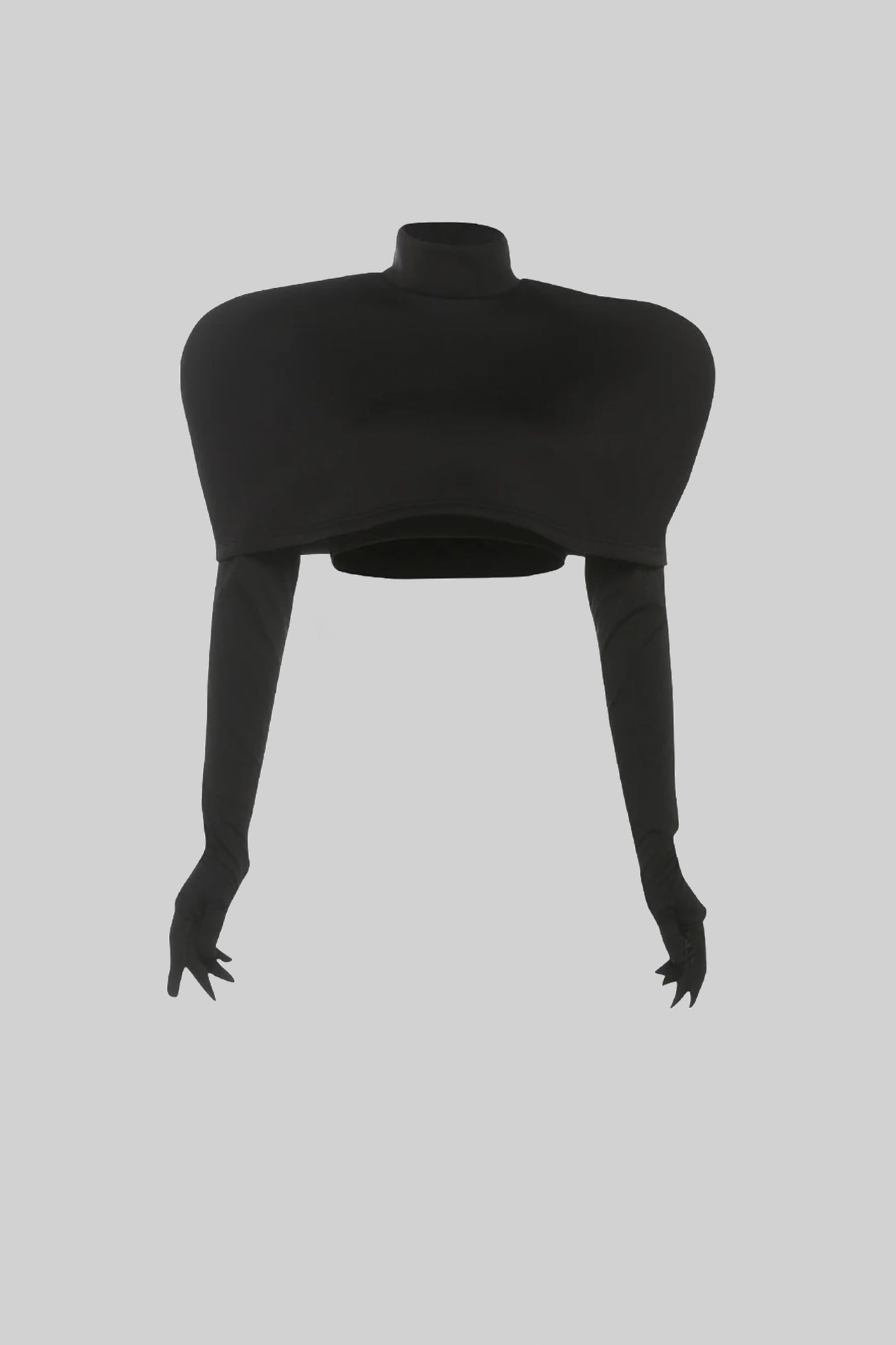 Cropped Top and Cape Set With Sculptural Shoulder Cape - Black