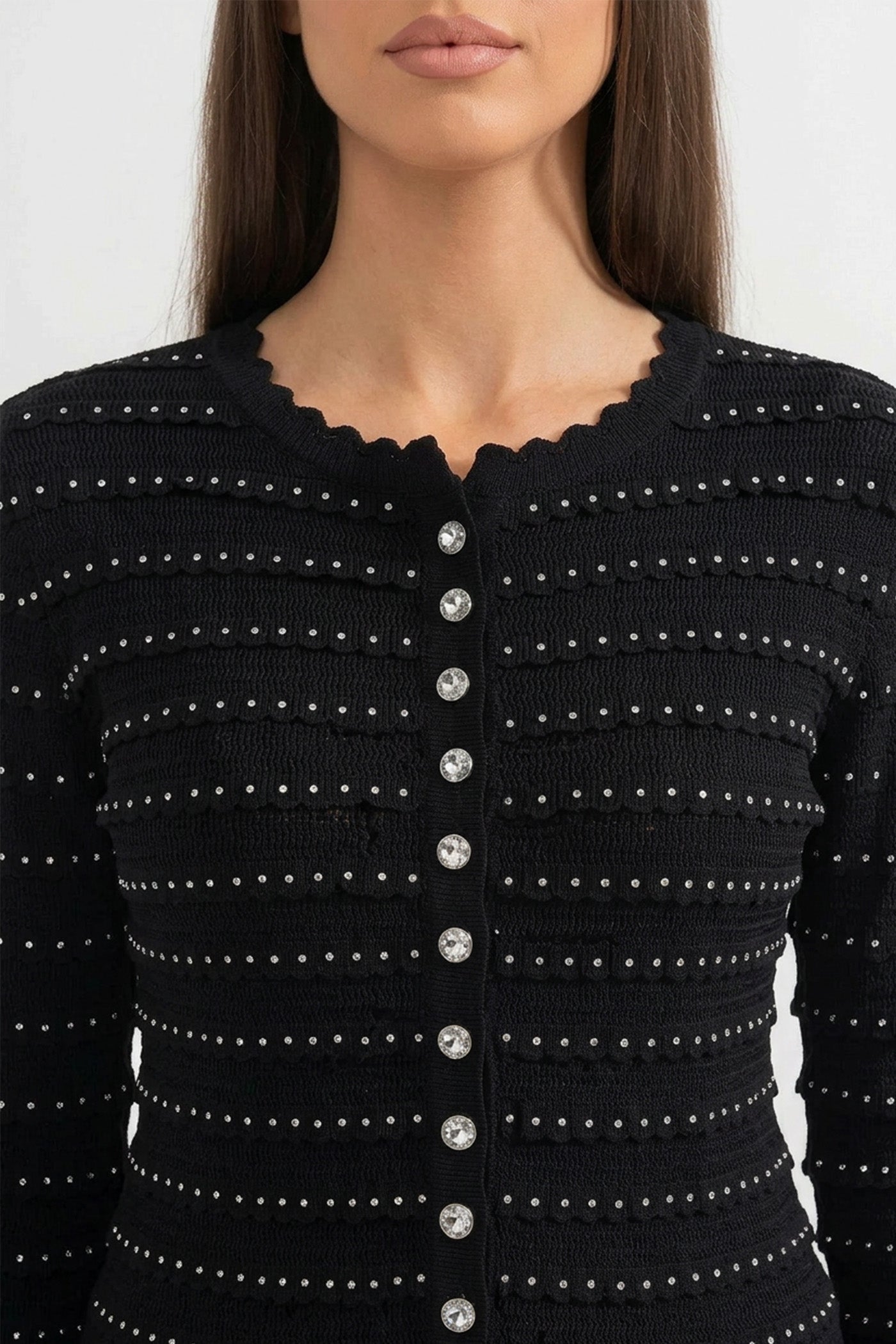 Ensemble tricoté coordonné avec texture à rayures pointelle et embellissements scintillants - Noir