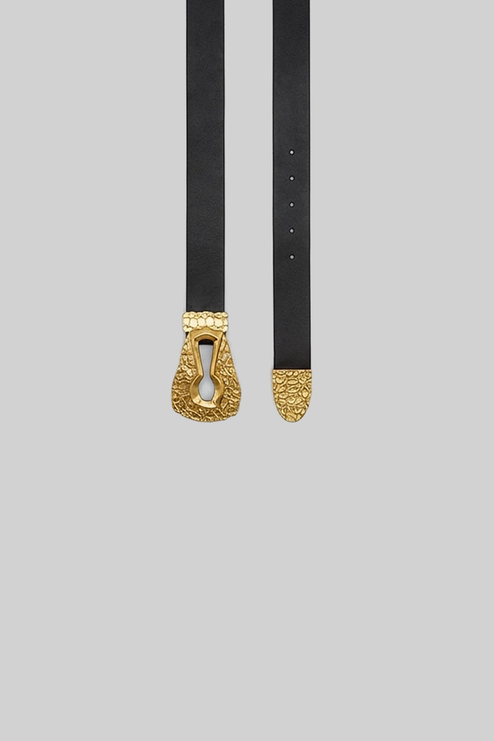 Ceinture avec boucle sculpturale martelée en forme de serrure – Noir