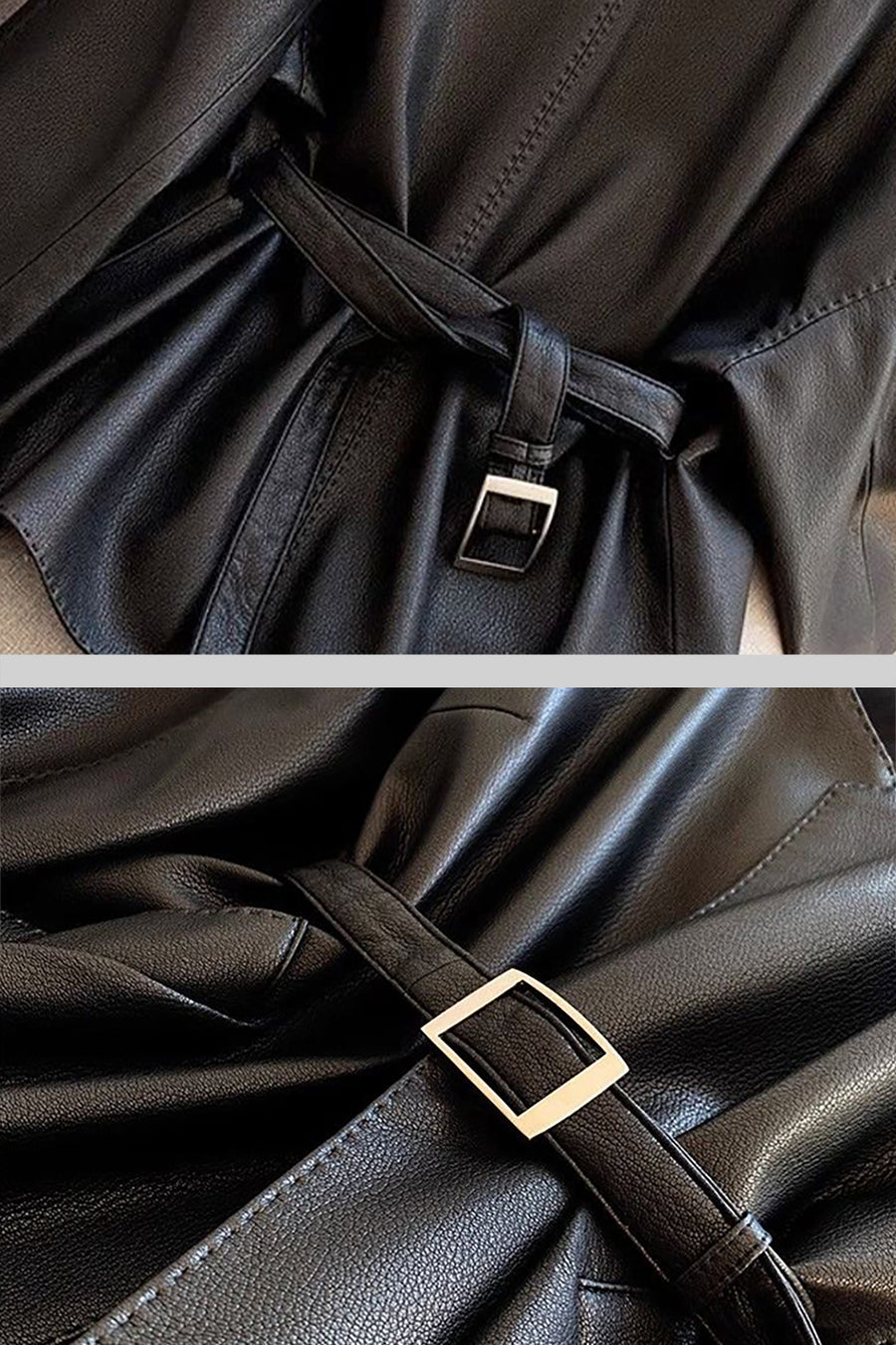 Veste en cuir vegan avec ceinture de taille ajustable - Noir